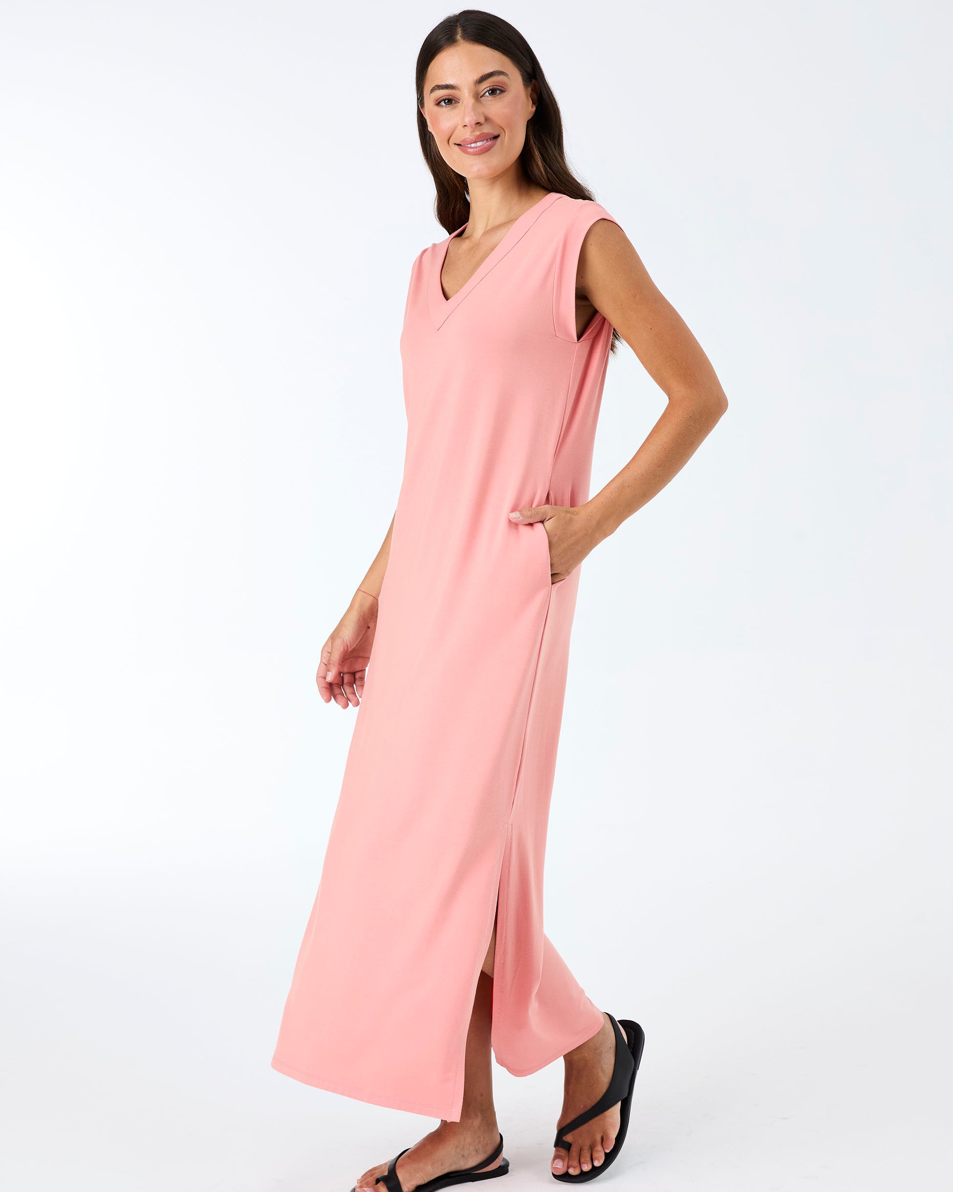 Everly V Neck Maxi Dress - Apricot