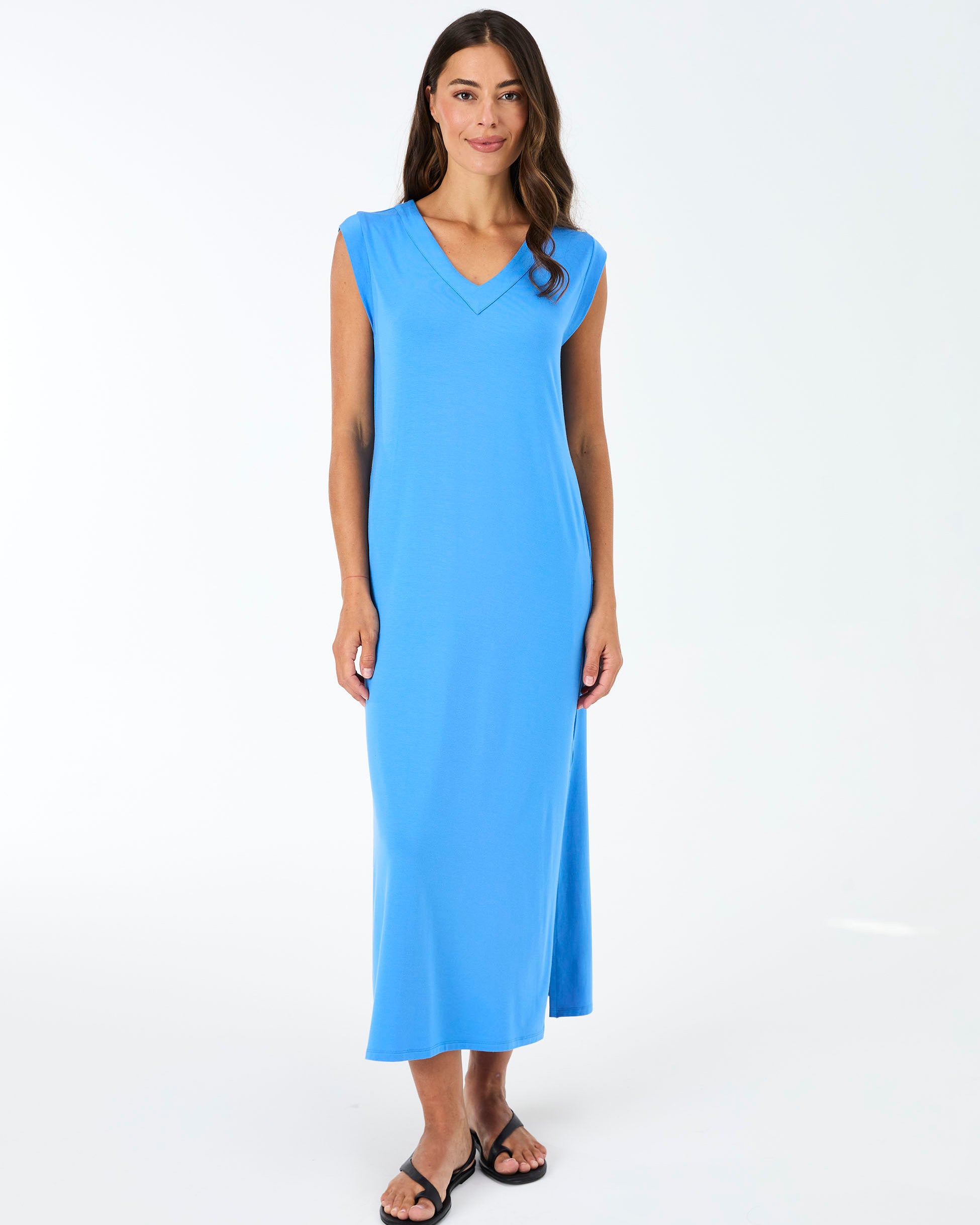 Everly V Neck Maxi Dress - Cobalt