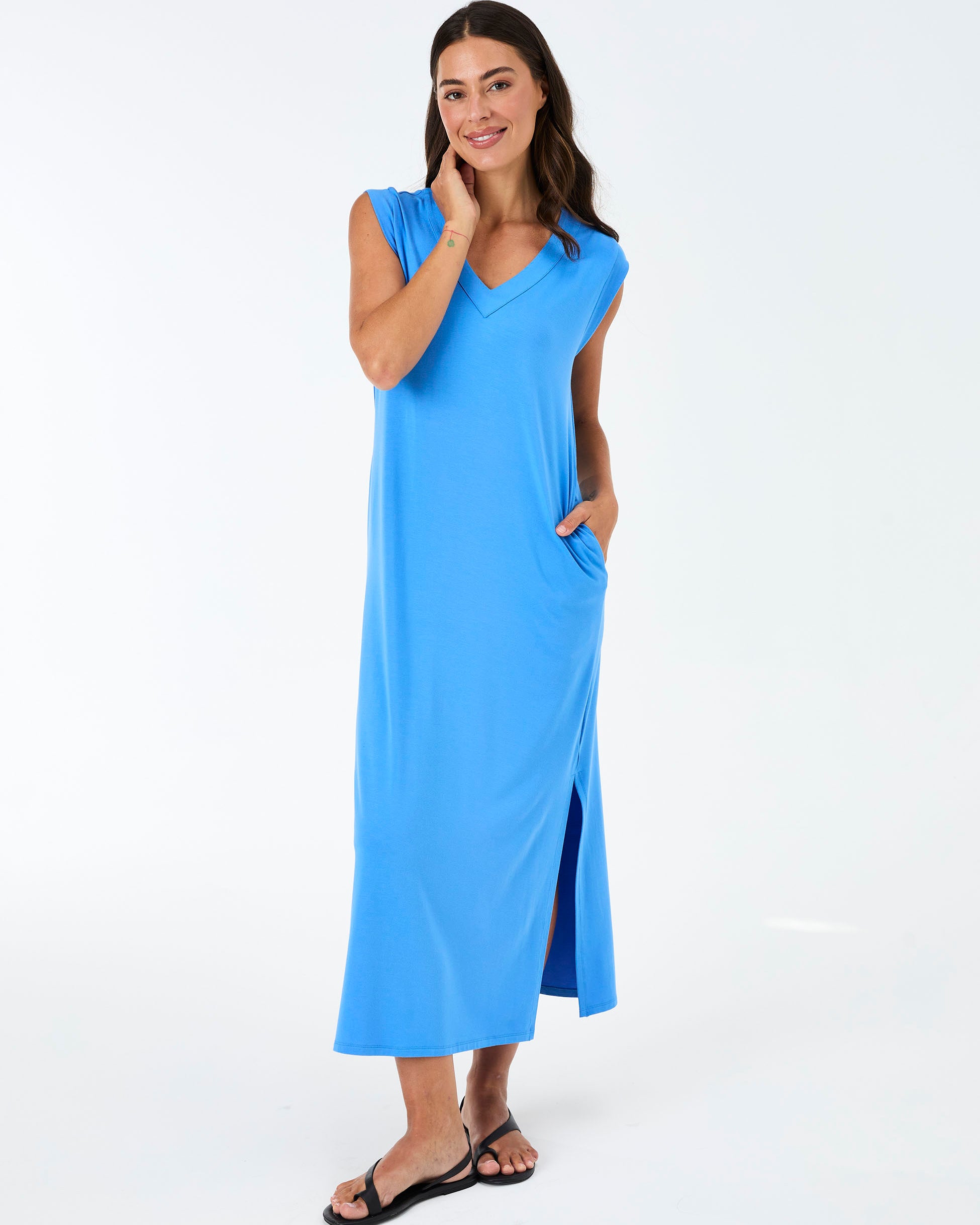 Everly V Neck Maxi Dress - Cobalt