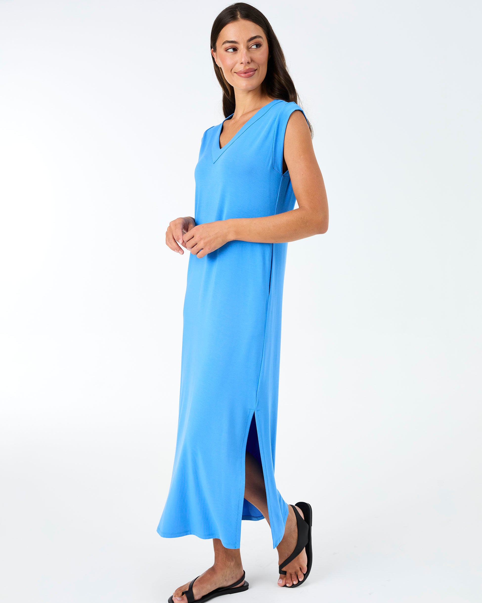 Everly V Neck Maxi Dress - Cobalt