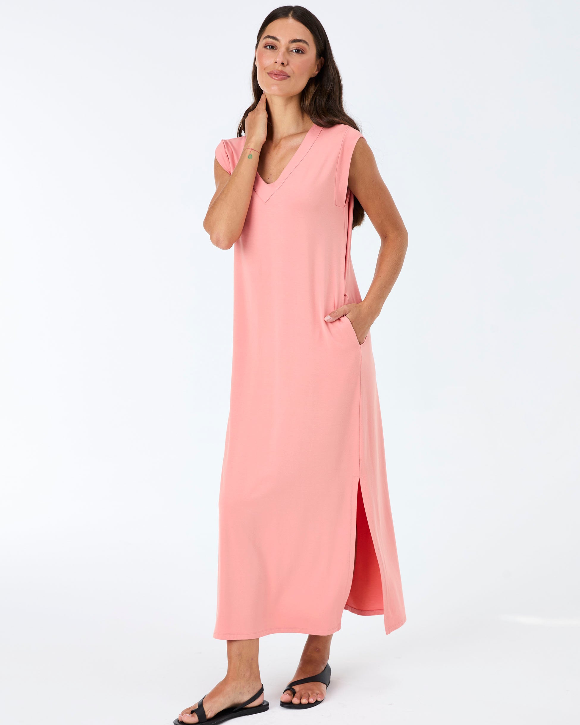 Everly V Neck Maxi Dress - Apricot