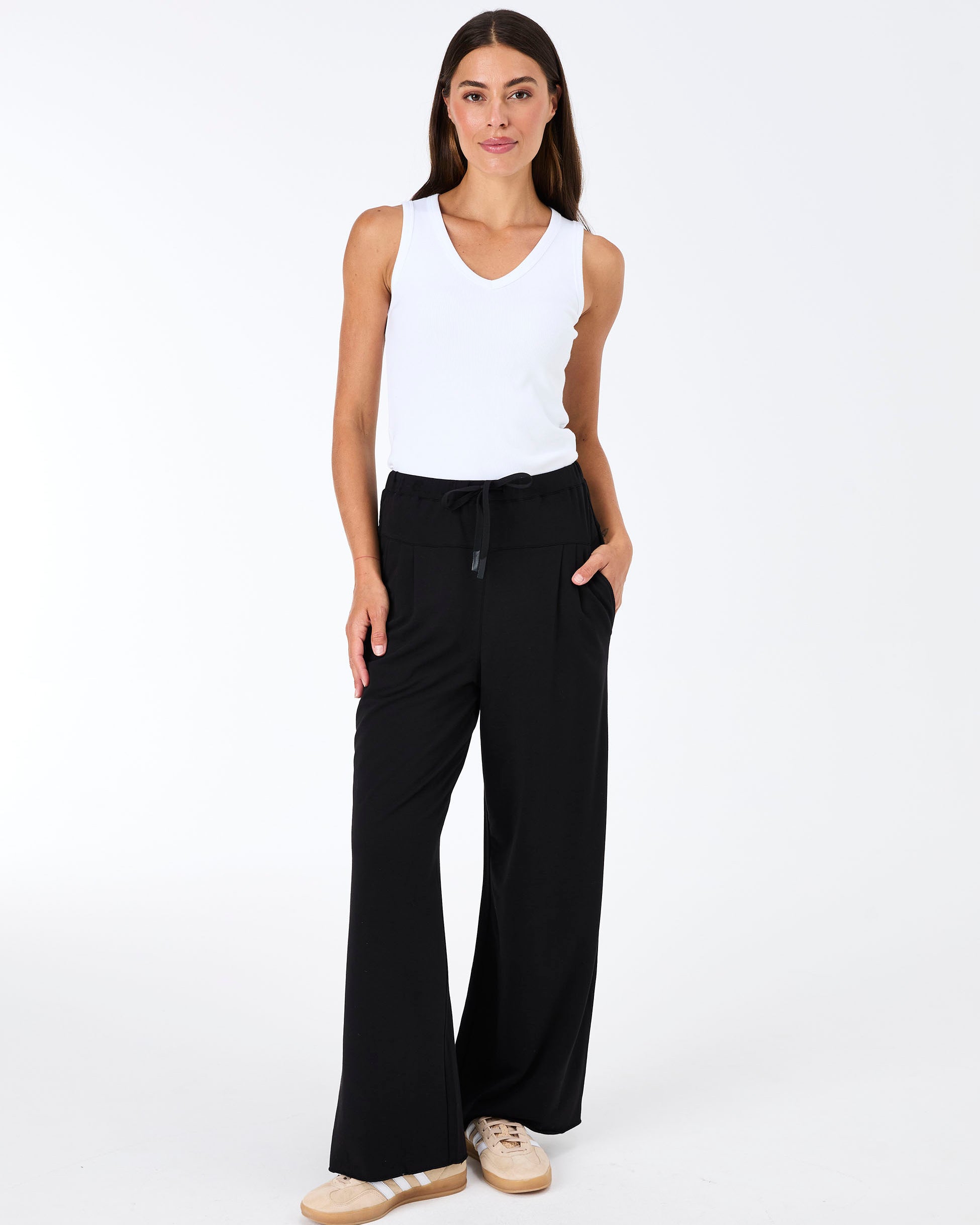 V neck Rib Tank - White