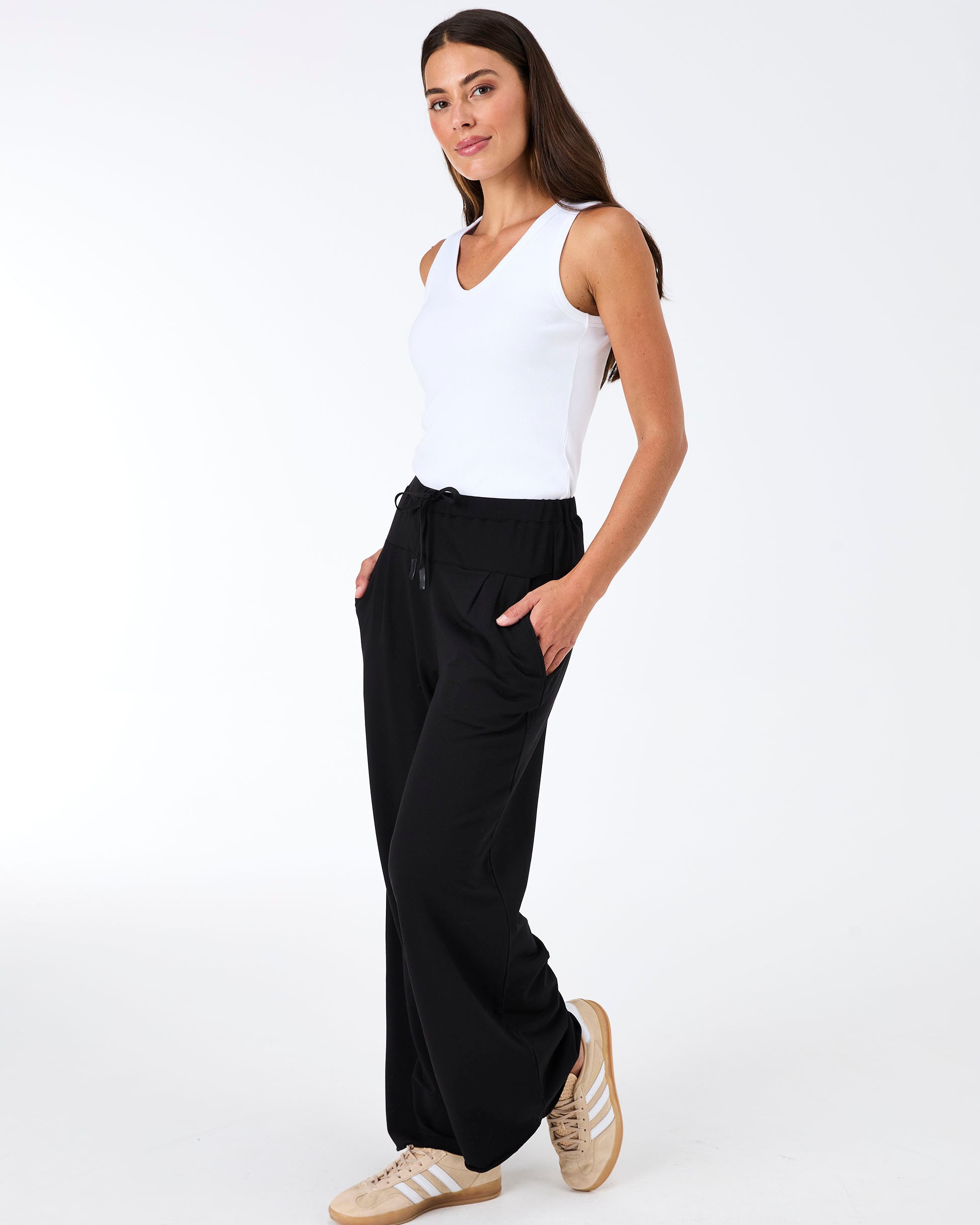 V neck Rib Tank - White