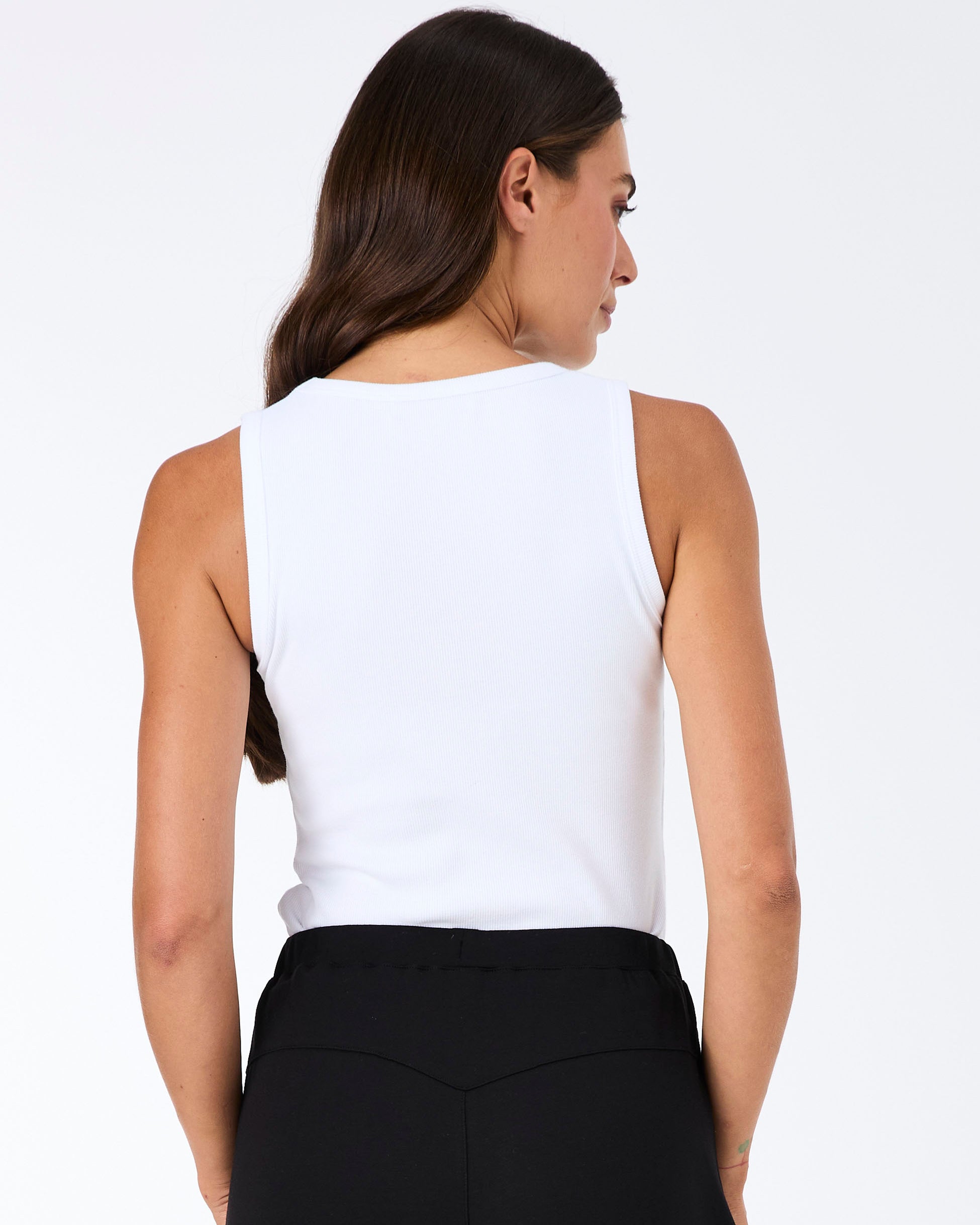 V neck Rib Tank - White