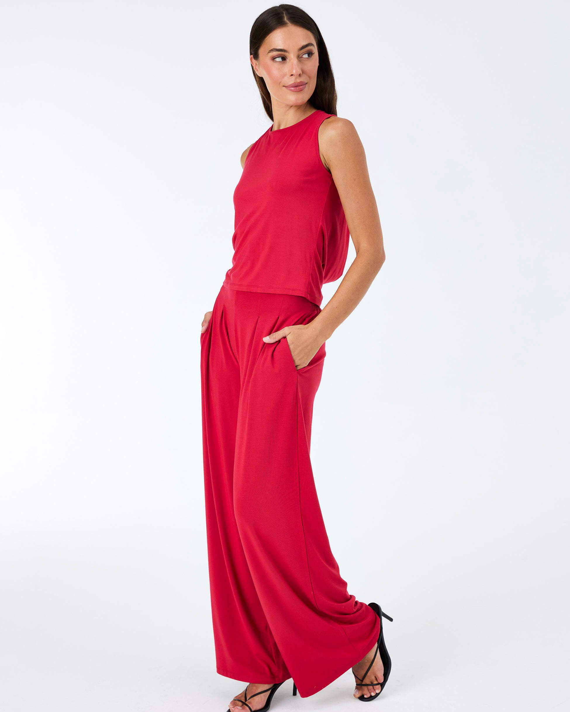 Emery Wide Leg Pants - Cherry Red