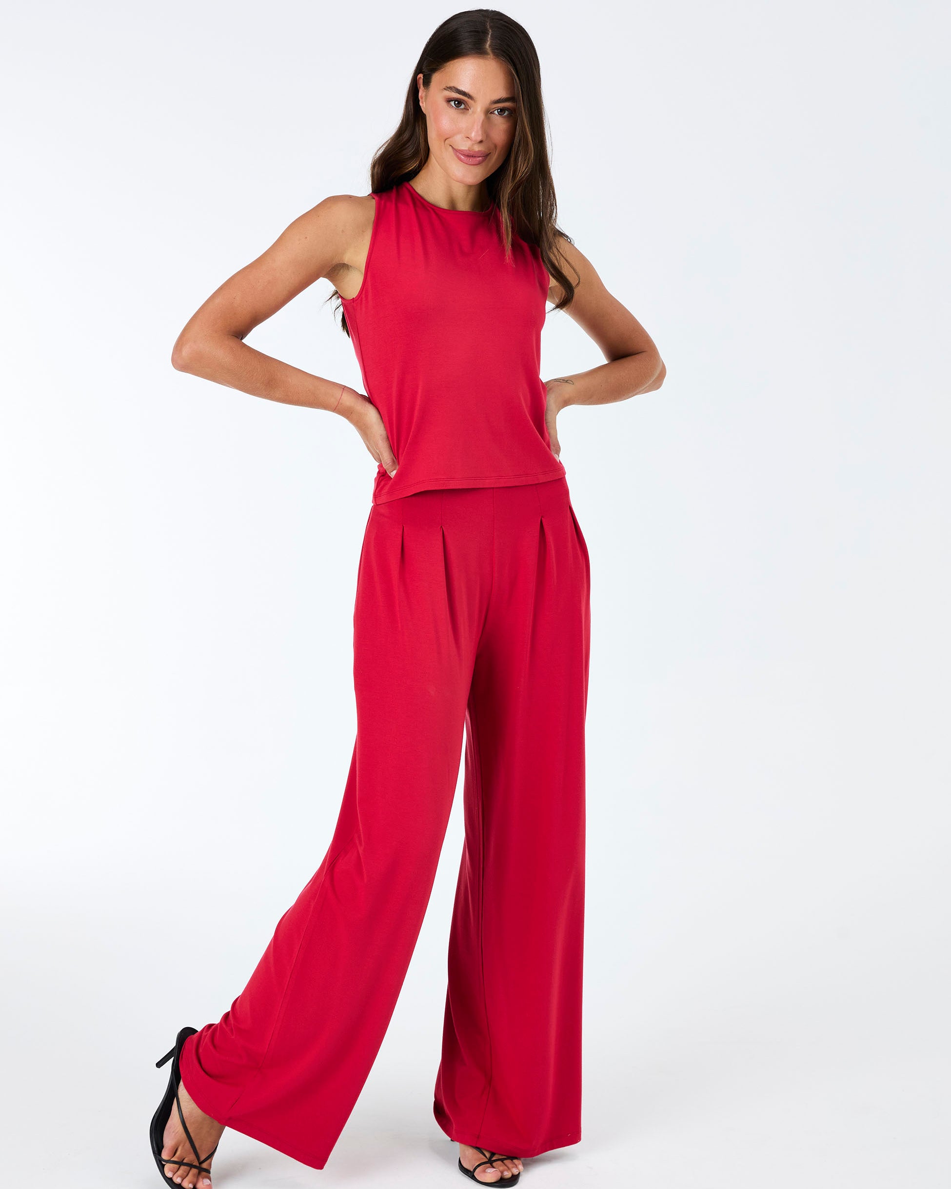 Emery Wide Leg Pants - Cherry Red
