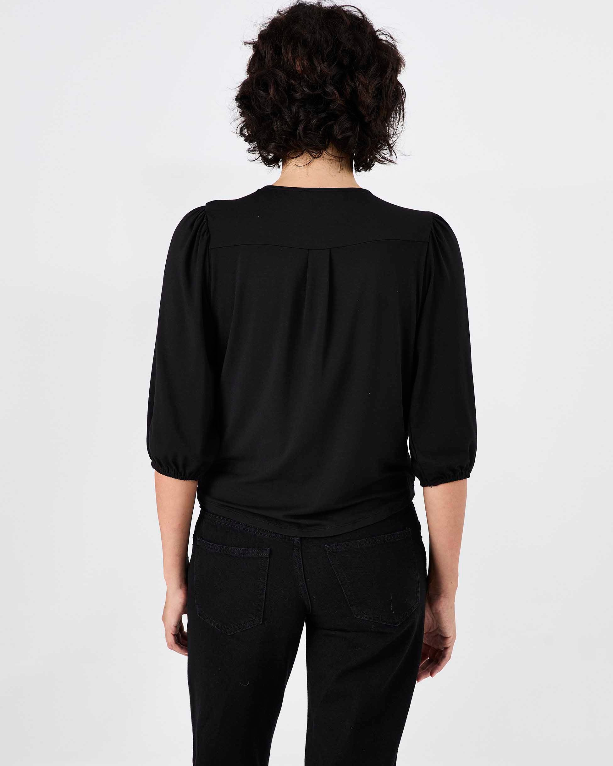 Athena 7/8 Sleeve Drape Top - Black