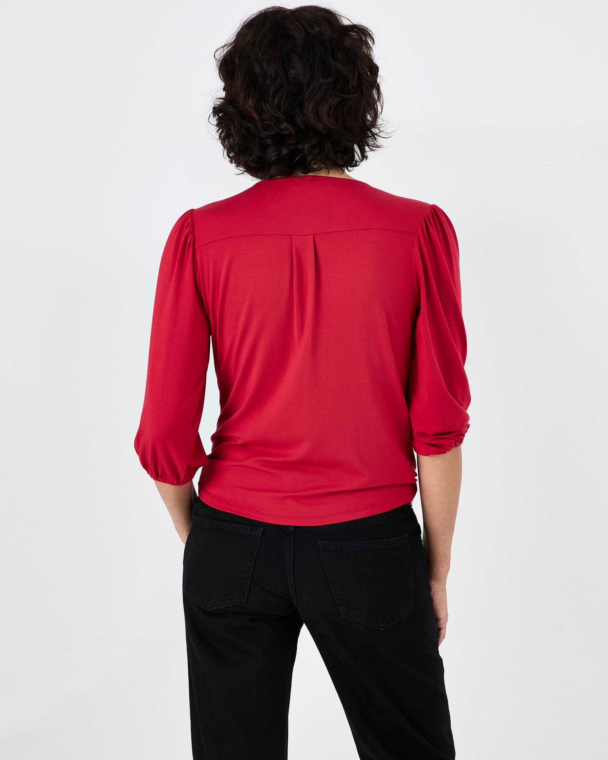 Athena 7/8 Sleeve Drape Top - Cherry