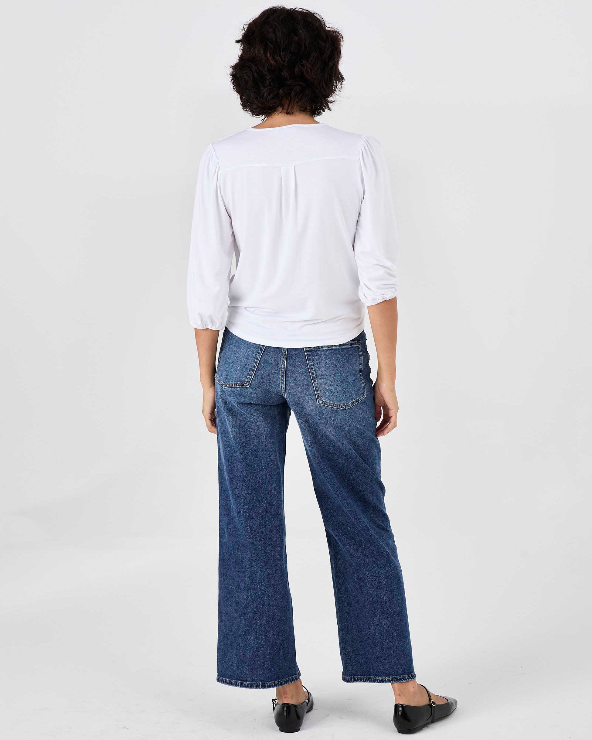 Athena 7/8 Sleeve Drape Top - White