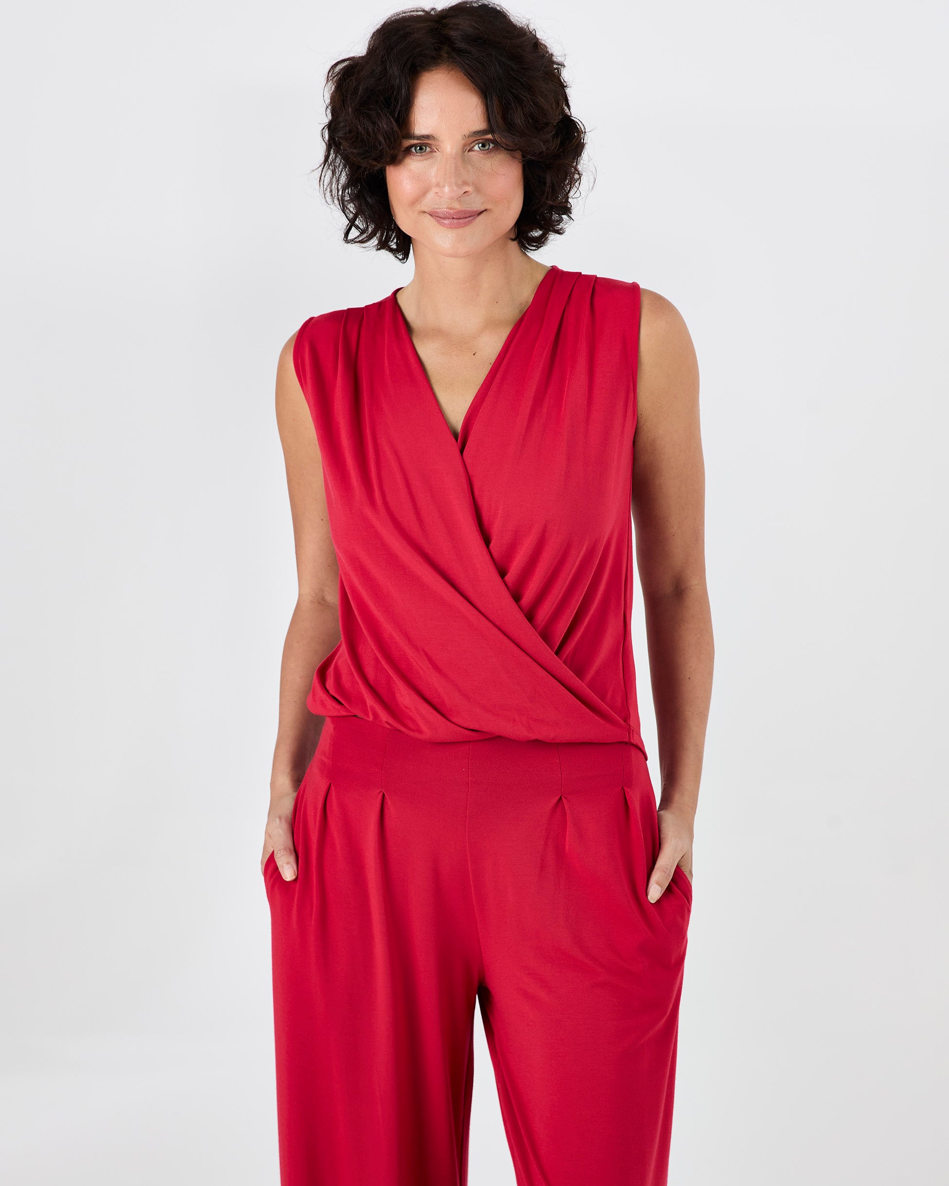 Athena Drape Top - Cherry