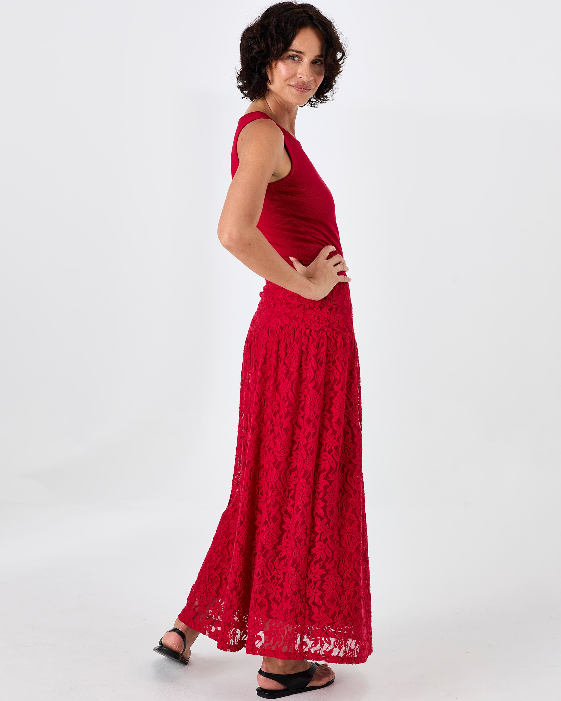Chantelle Lace Skirt - Cherry