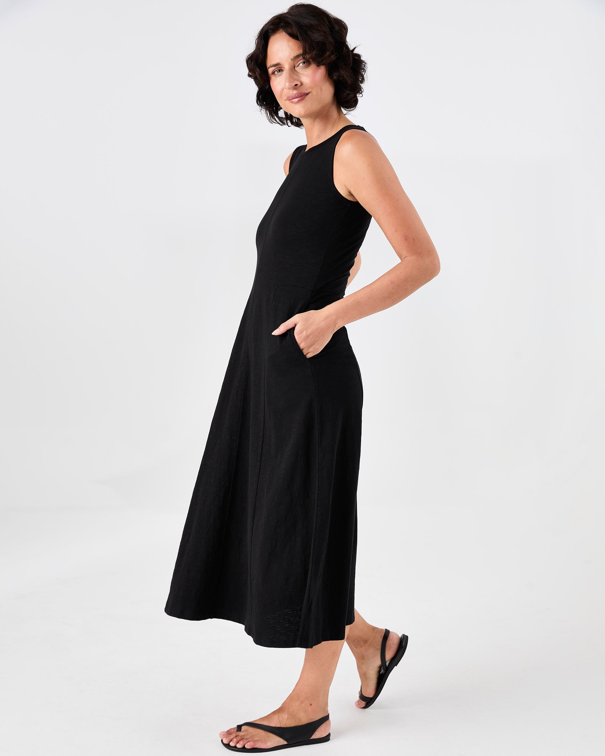 Textured Slub Dress - Black