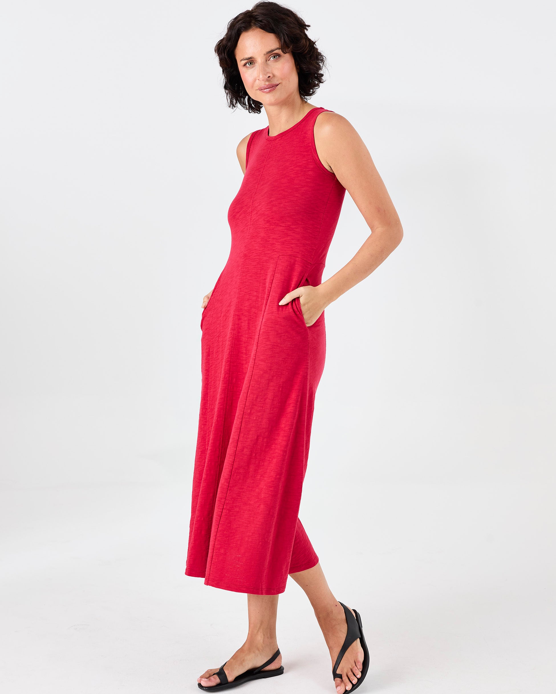 Textured Slub Dress - Cherry