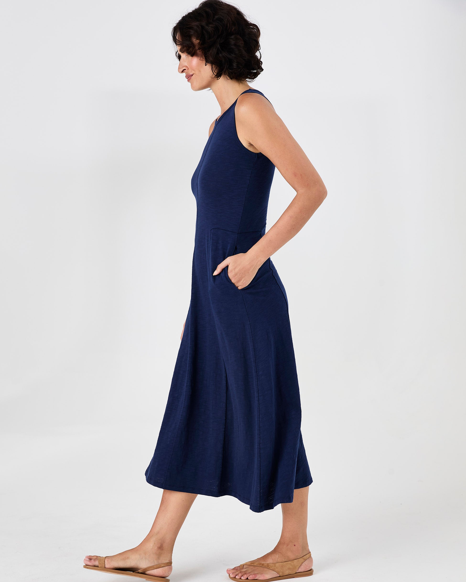 Textured Slub Dress - Midnight Blue