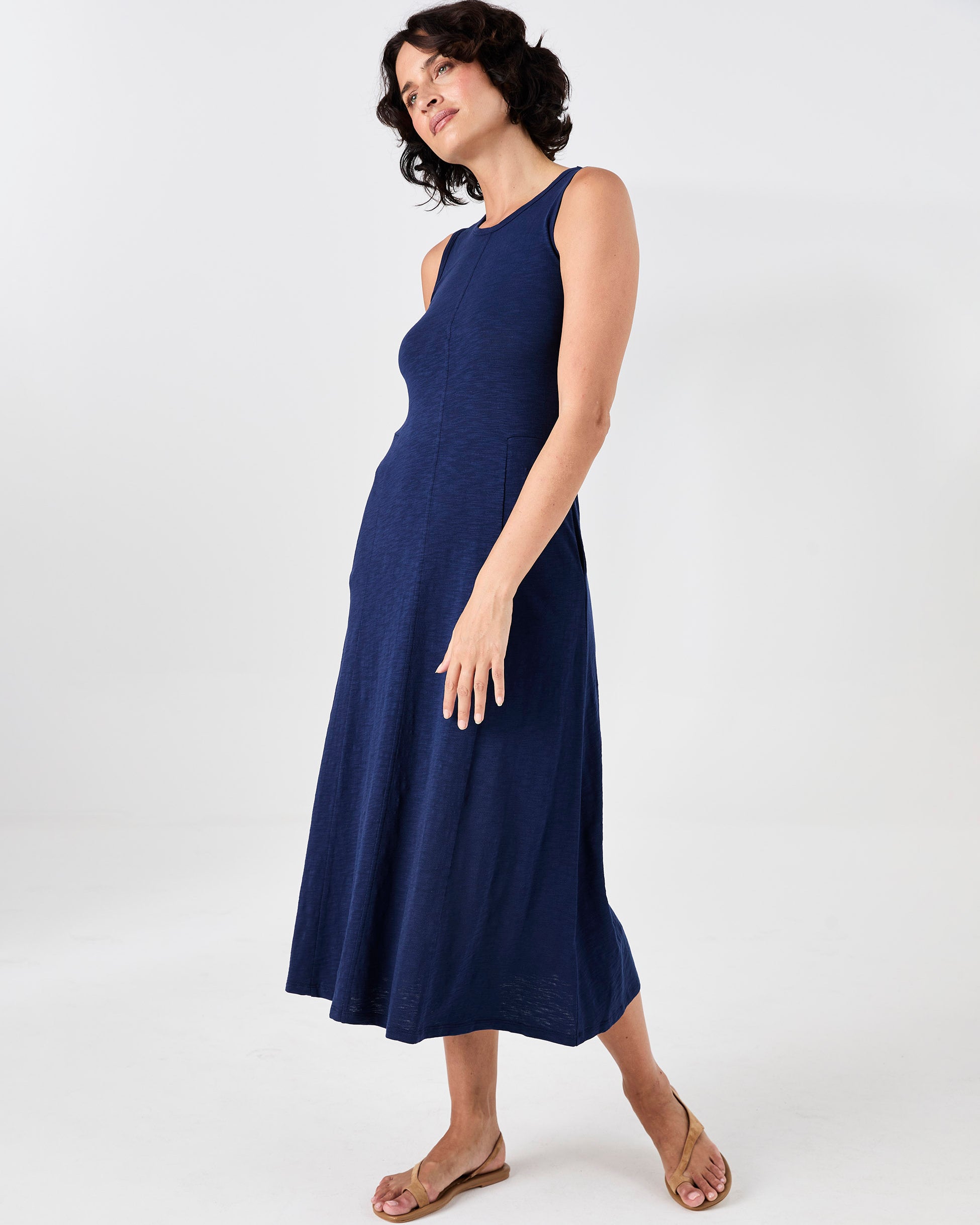 Textured Slub Dress - Midnight Blue