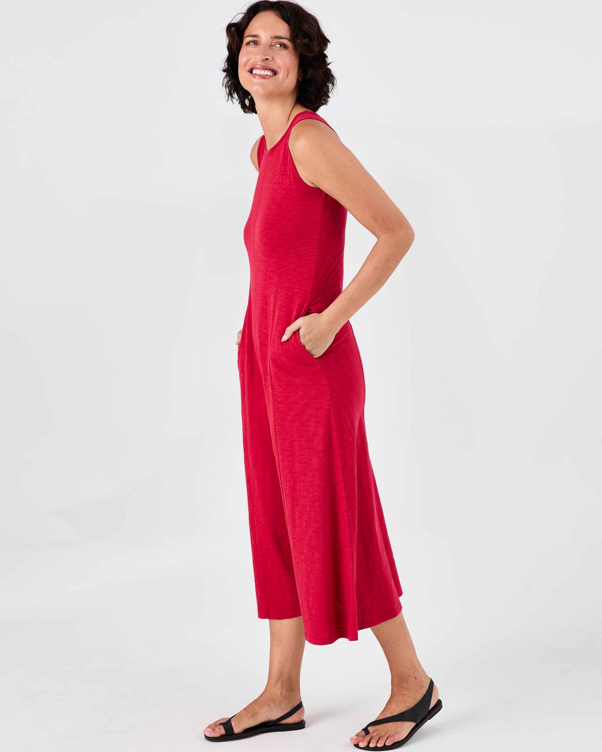 Textured Slub Dress - Cherry