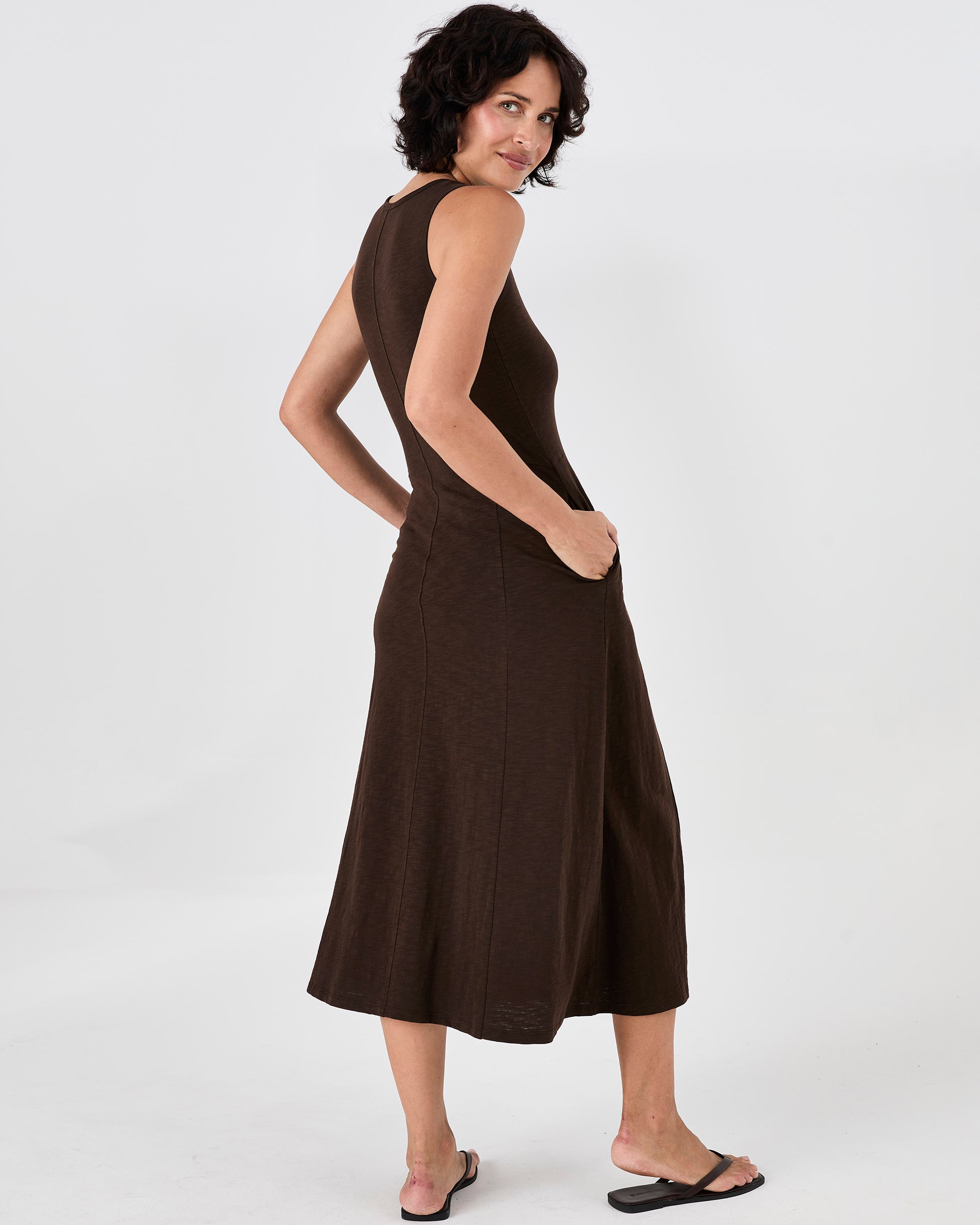 Textured Slub Dress - Coffee Bean