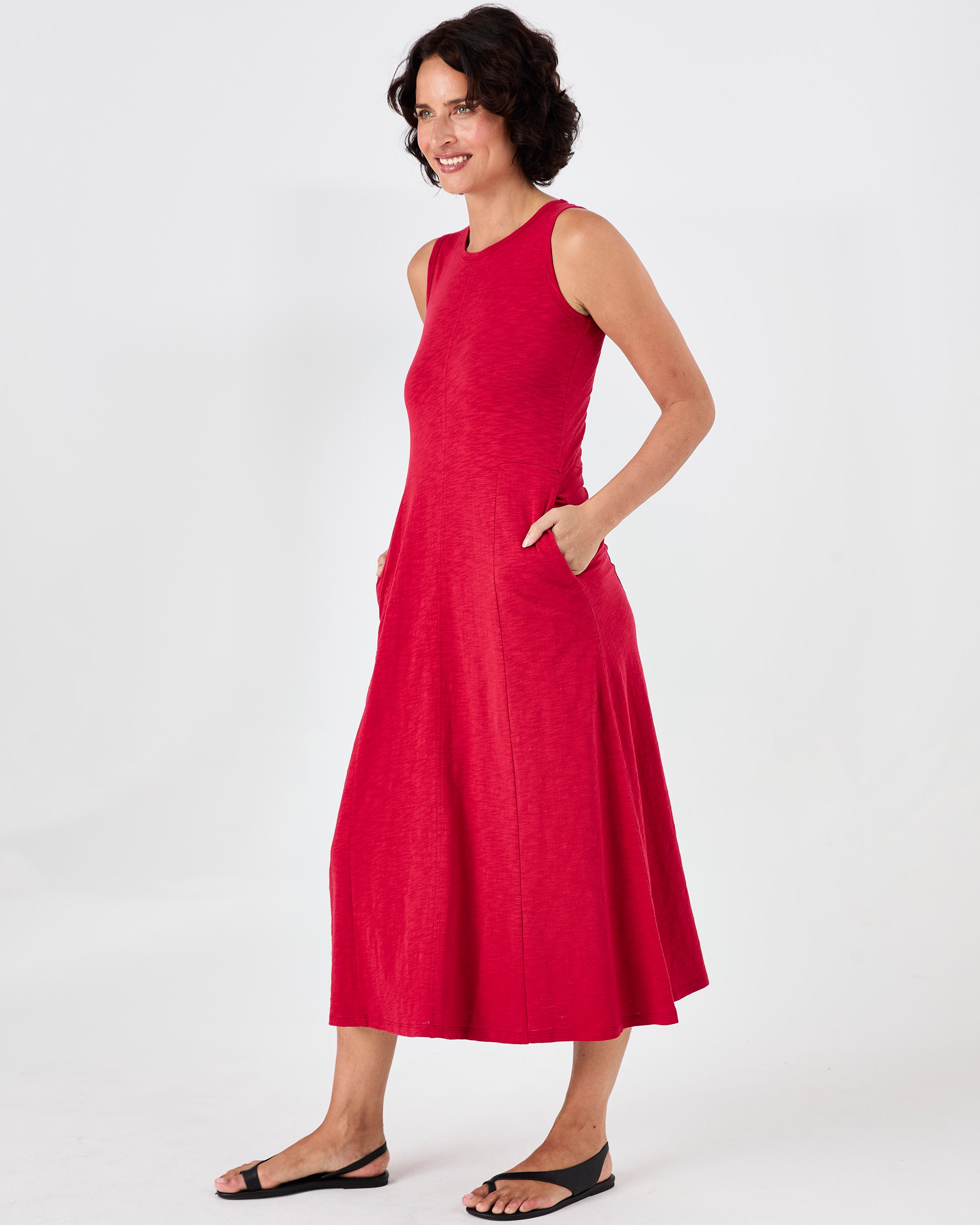 Textured Slub Dress - Cherry