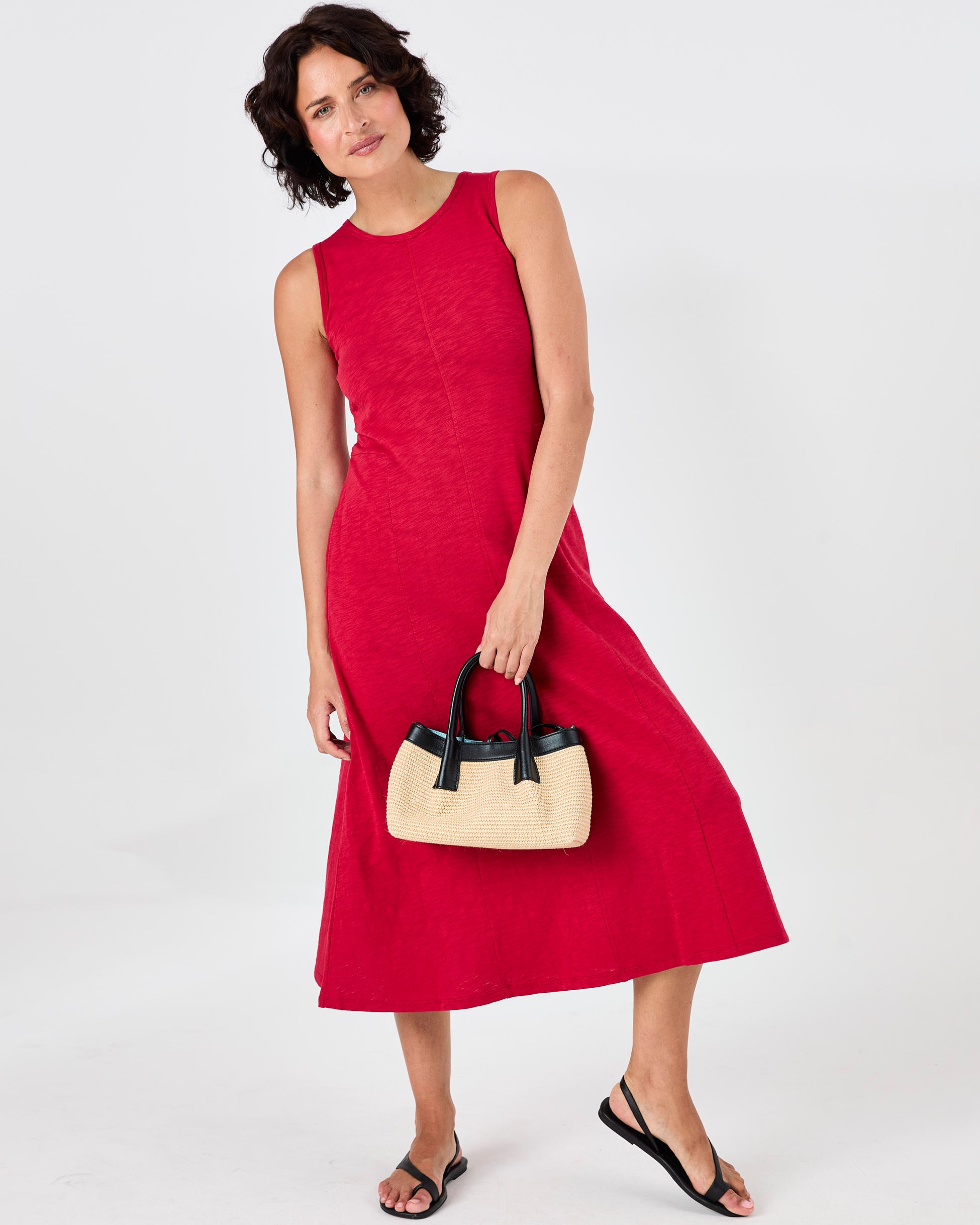 Textured Slub Dress - Cherry