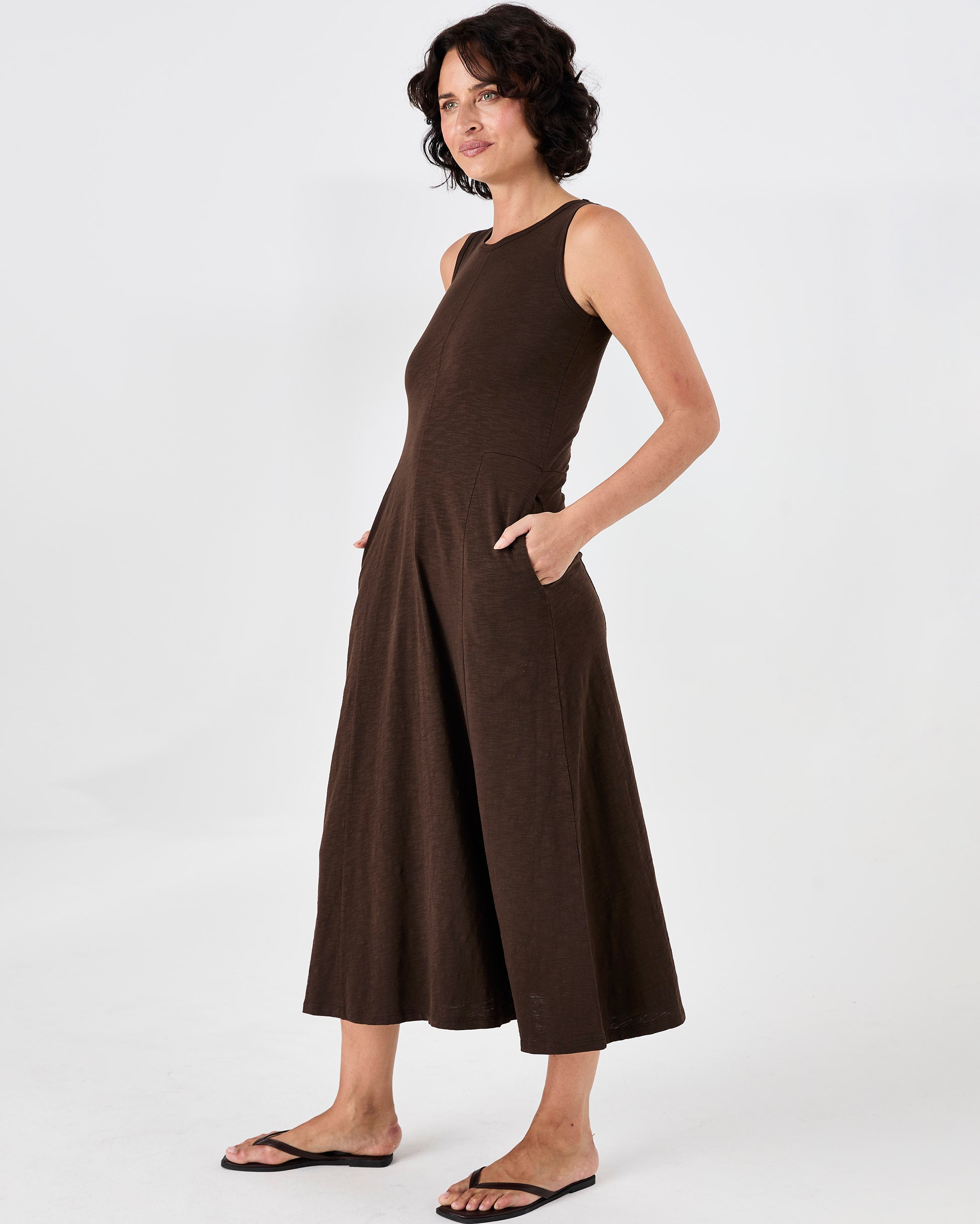 Textured Slub Dress - Coffee Bean