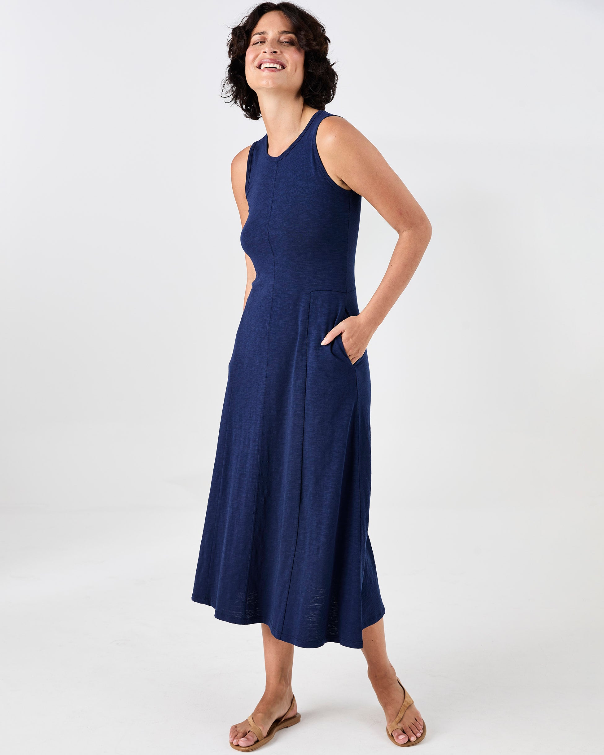 Textured Slub Dress - Midnight Blue