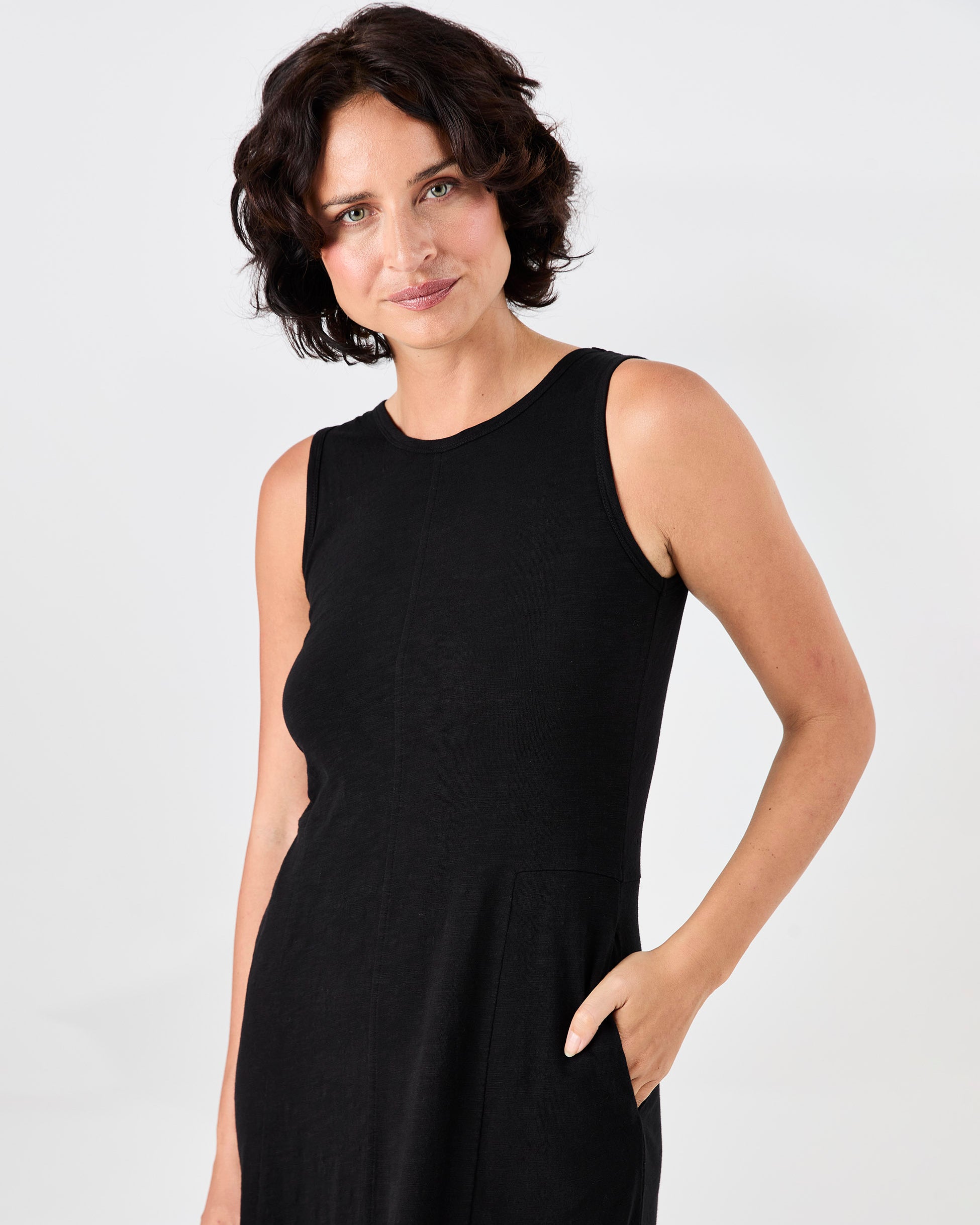 Textured Slub Dress - Black