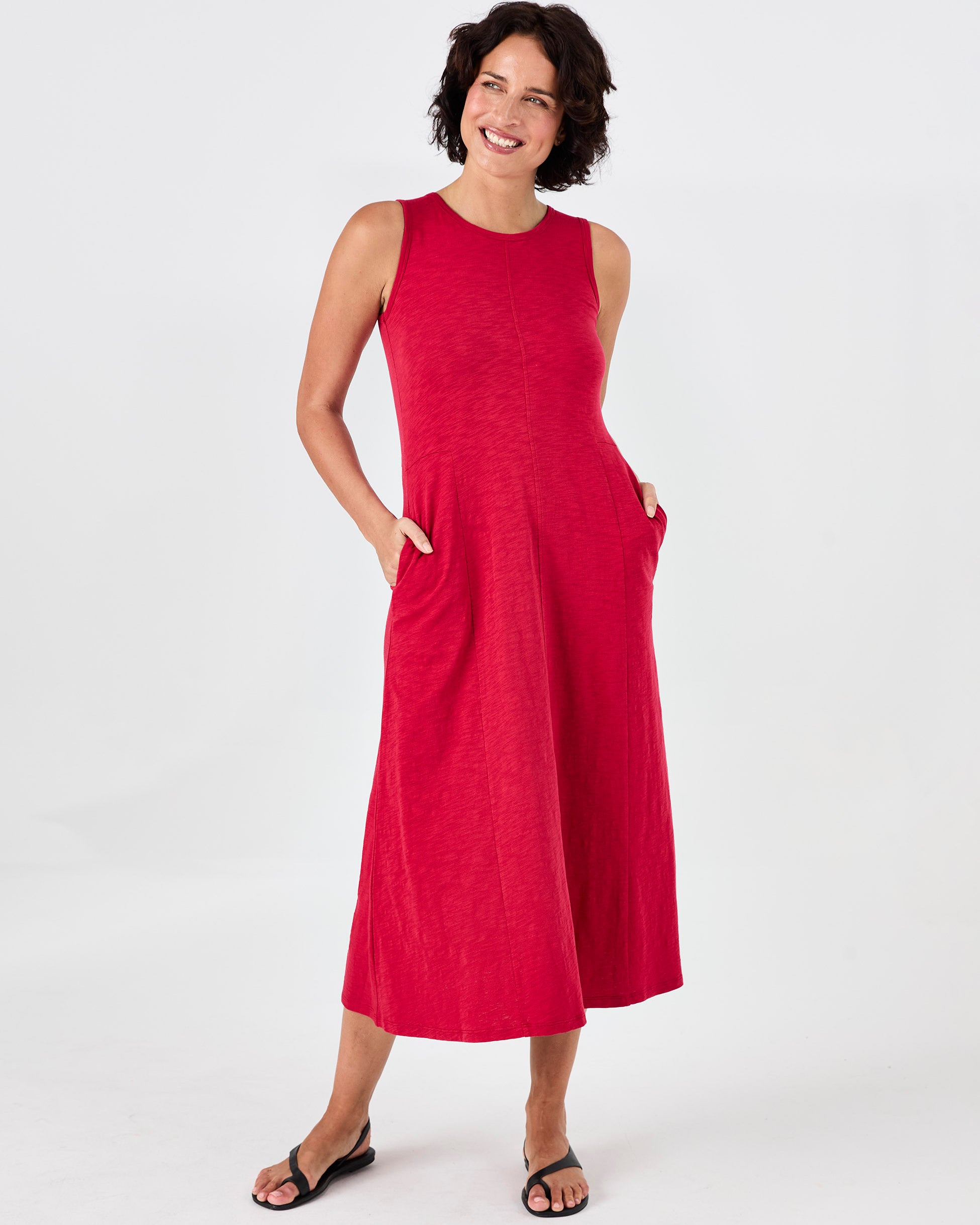 Textured Slub Dress - Cherry
