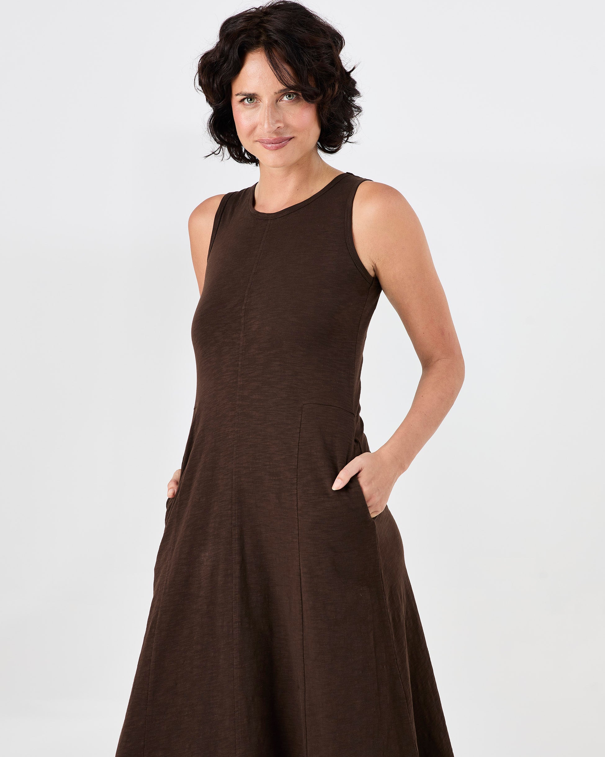 Textured Slub Dress - Coffee Bean