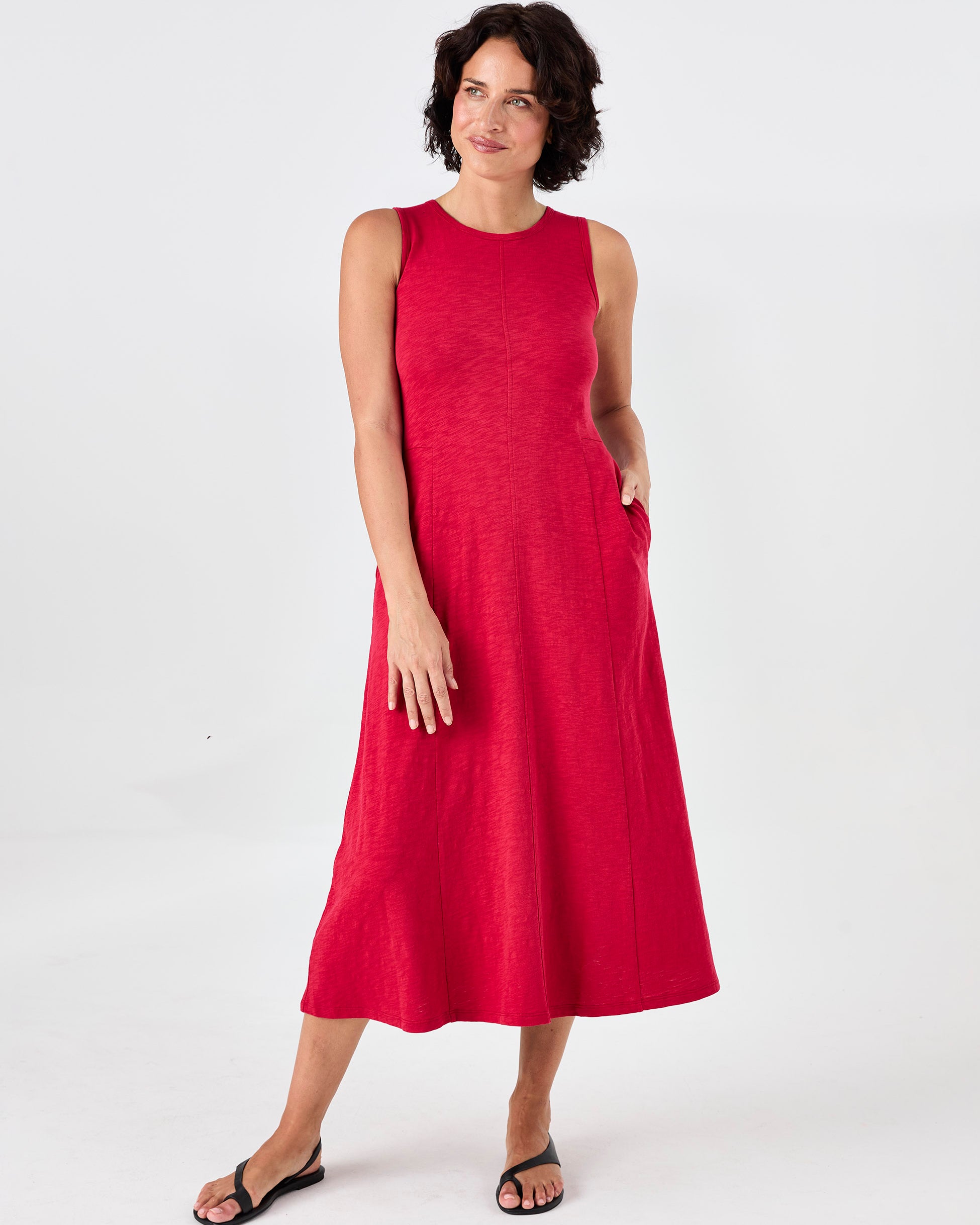 Textured Slub Dress - Cherry