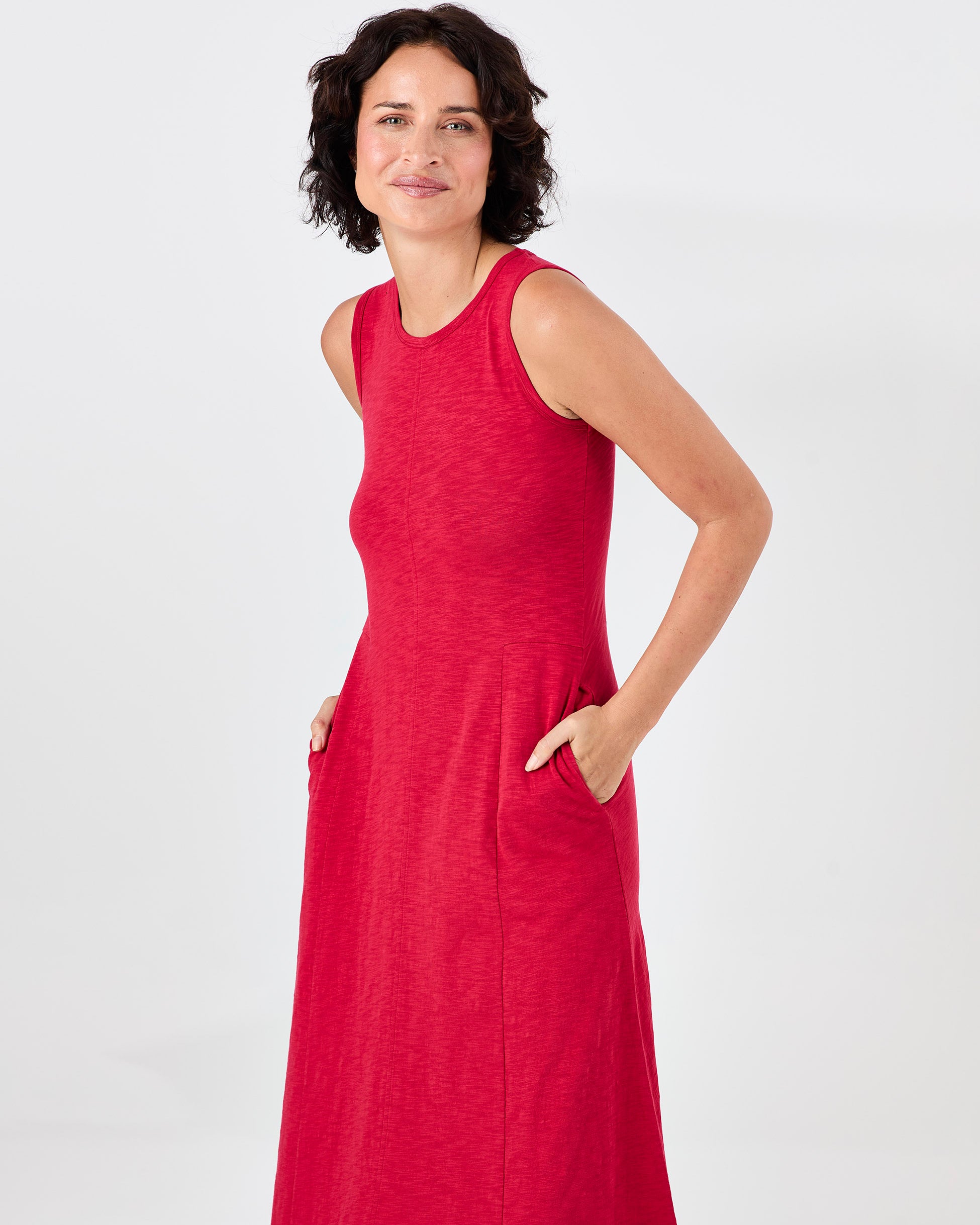 Textured Slub Dress - Cherry