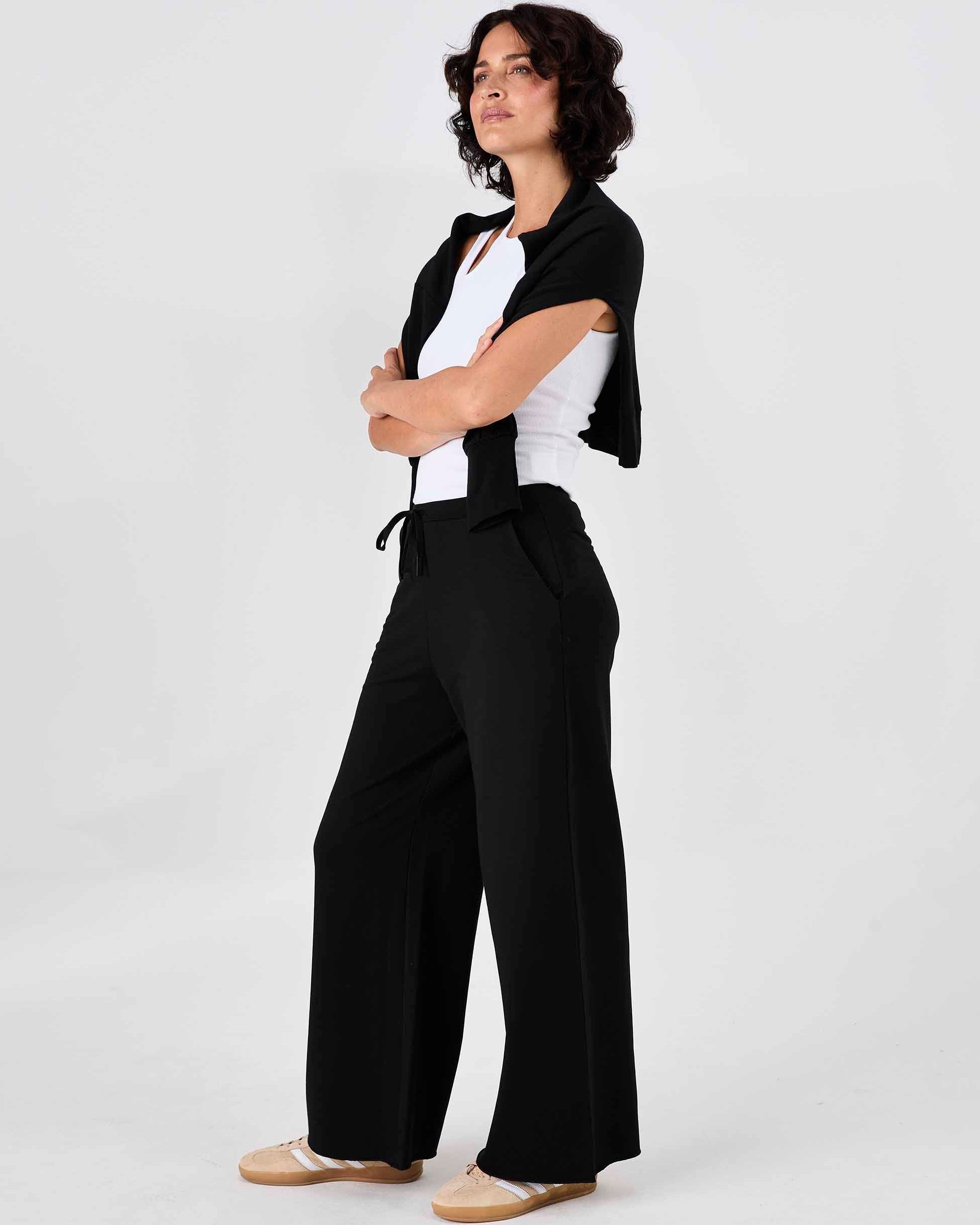 Classic Wide Leg Sweat Pants - Black