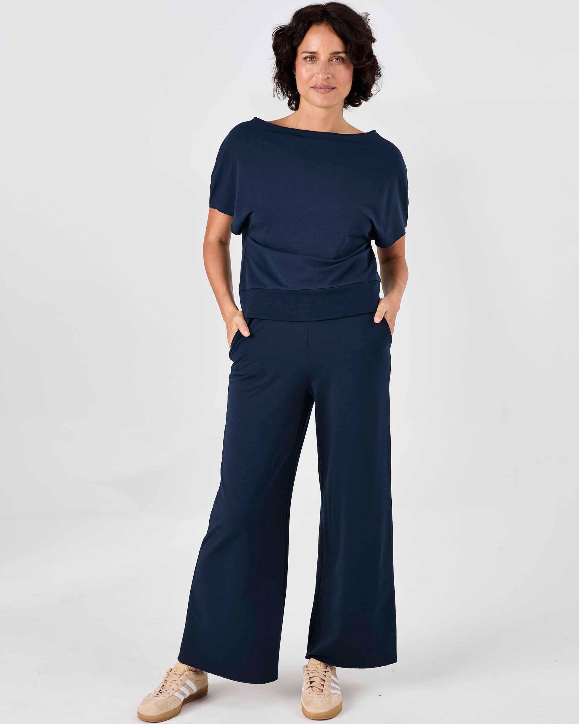 Classic Wide Leg Sweat Pants - Navy
