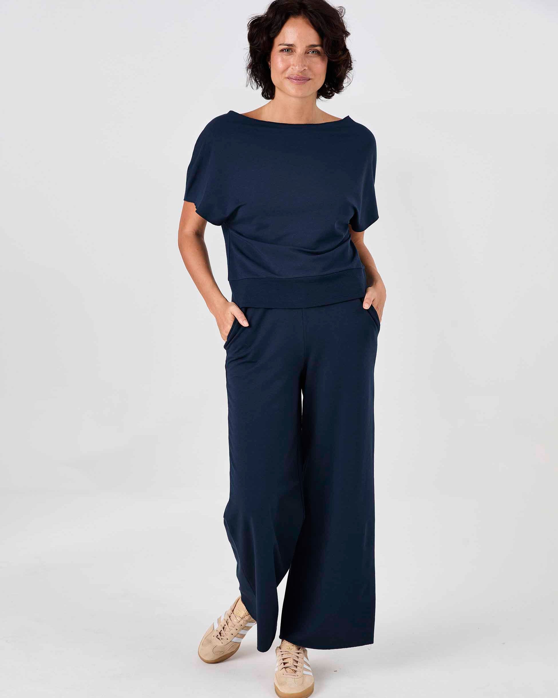 Classic Wide Leg Sweat Pants - Navy