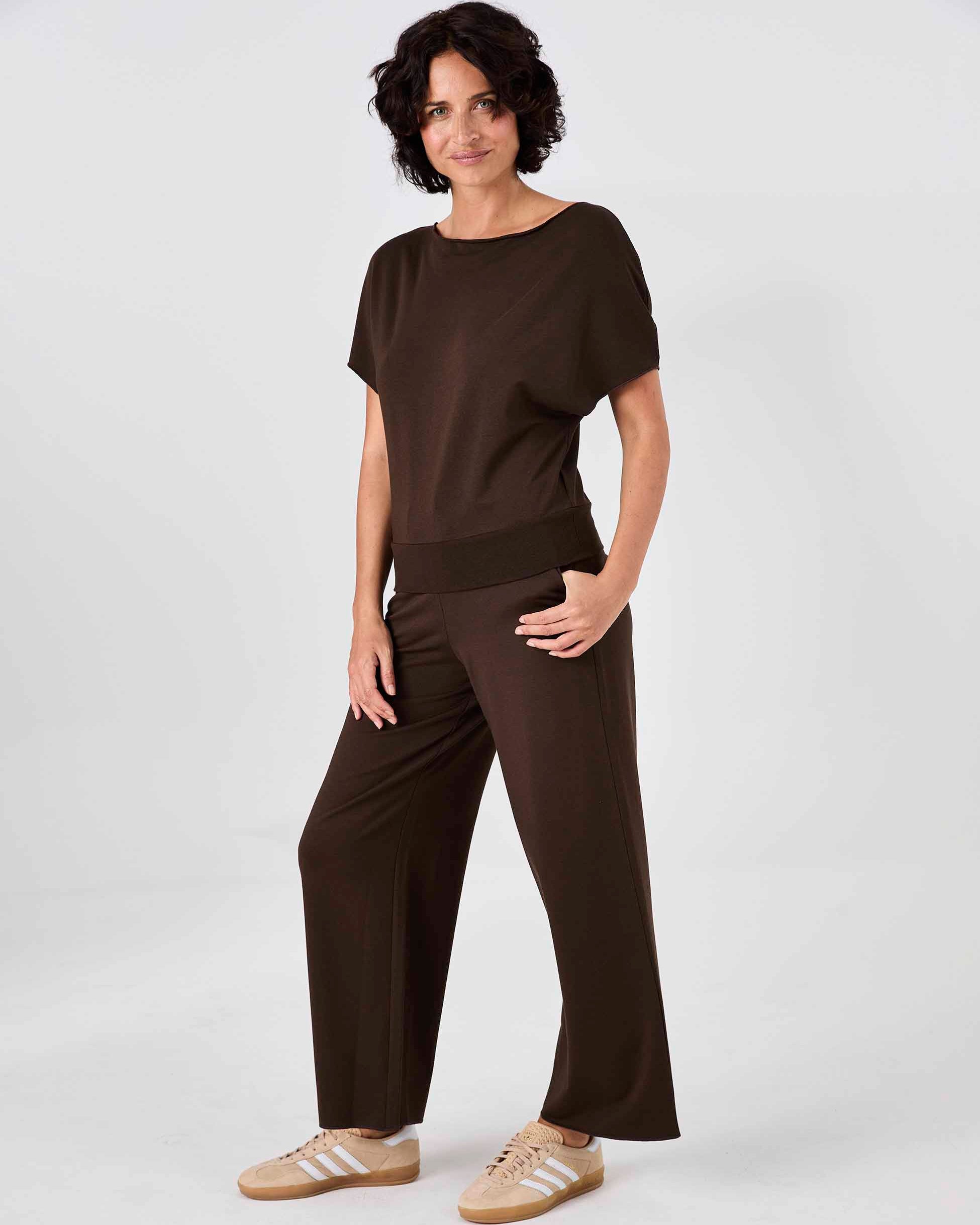 Classic Wide Leg Sweat Pants - Coffee Bean