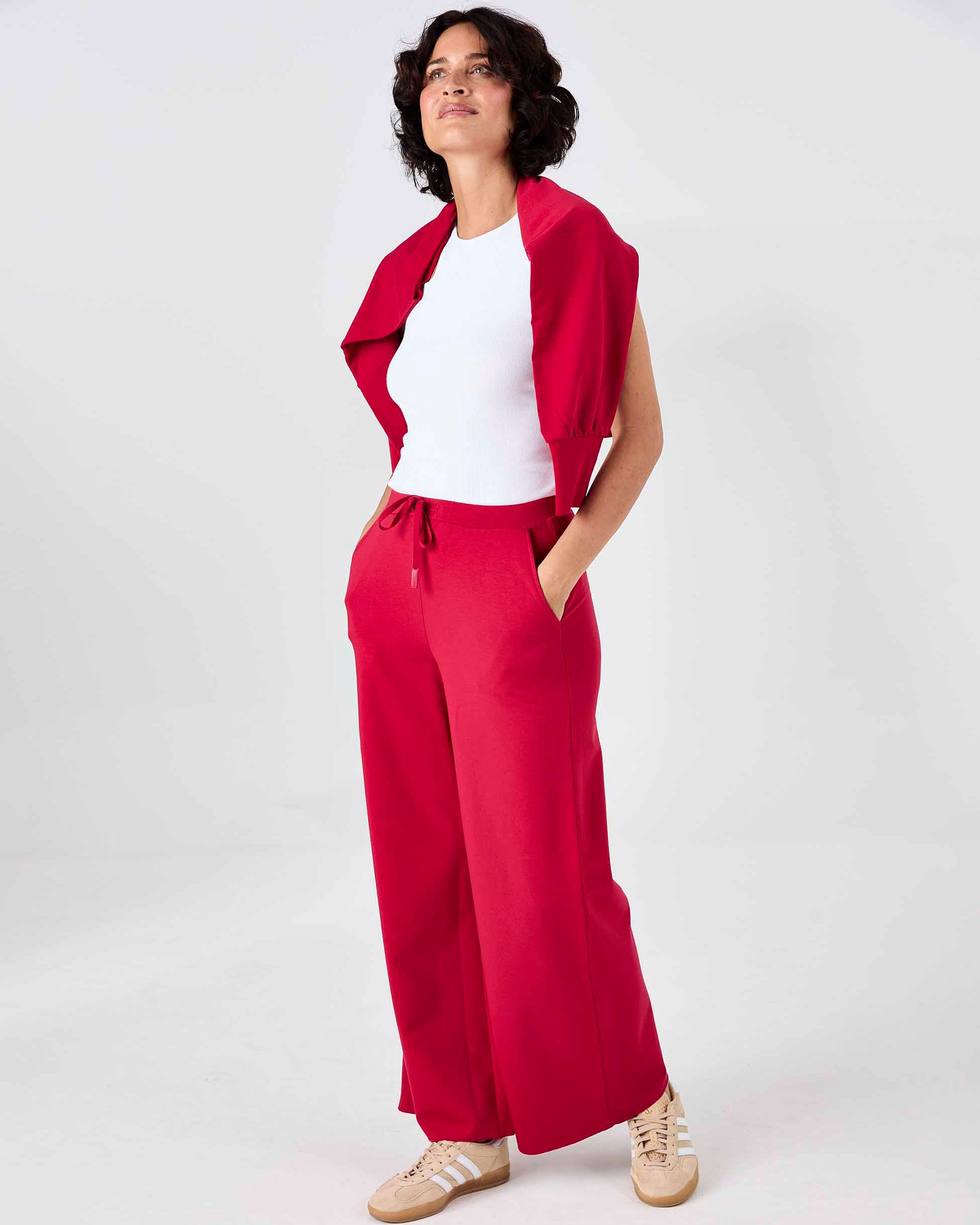 Classic Wide Leg Sweat Pants - Cherry