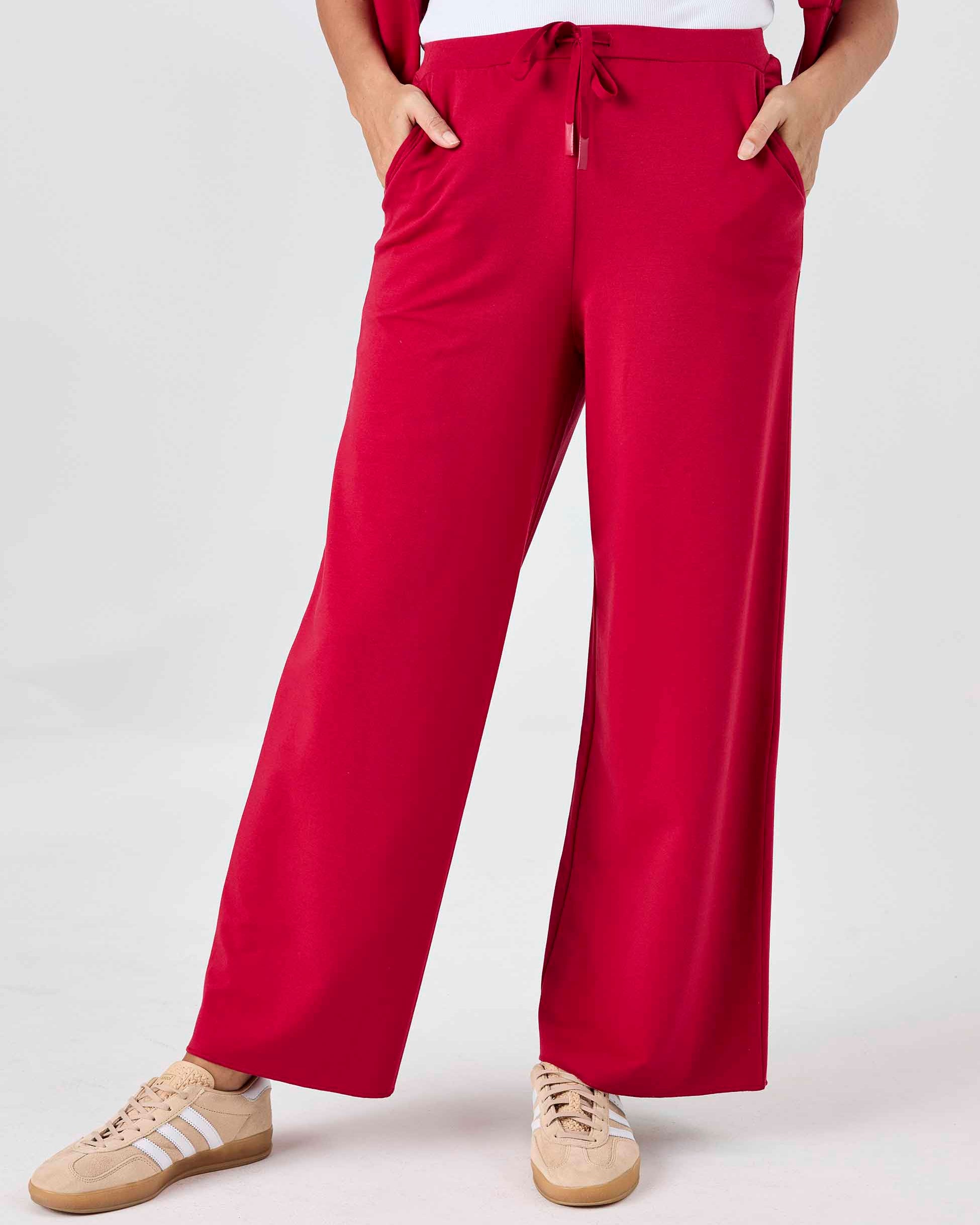 Classic Wide Leg Sweat Pants - Cherry