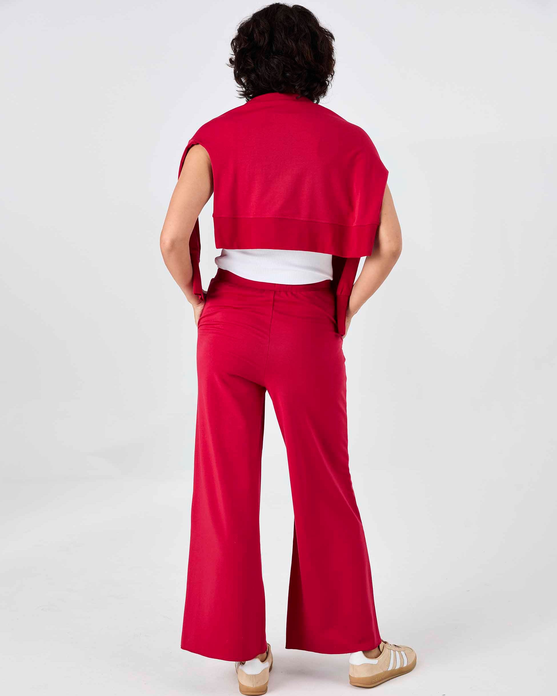 Classic Wide Leg Sweat Pants - Cherry