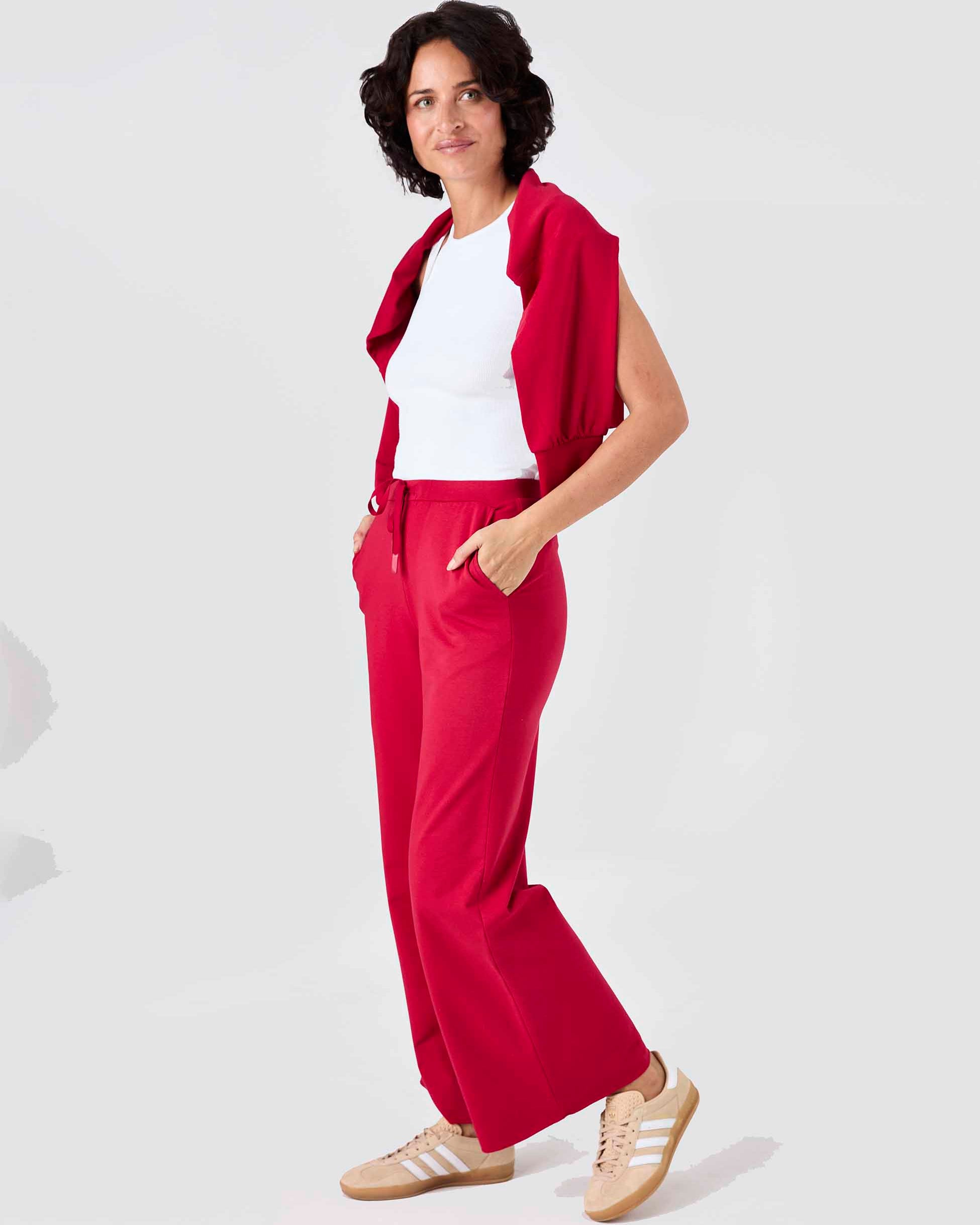 Classic Wide Leg Sweat Pants - Cherry