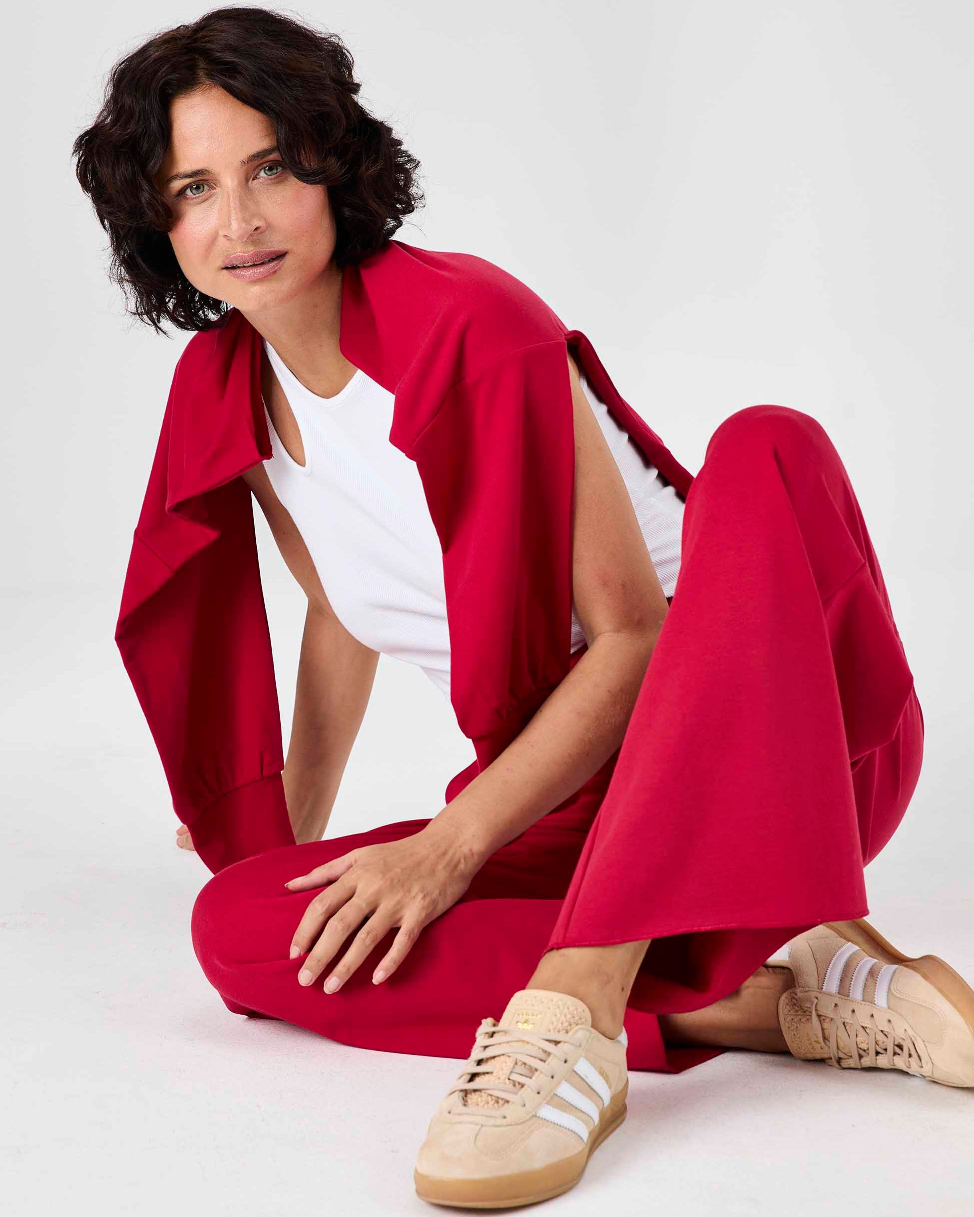 Classic Wide Leg Sweat Pants - Cherry
