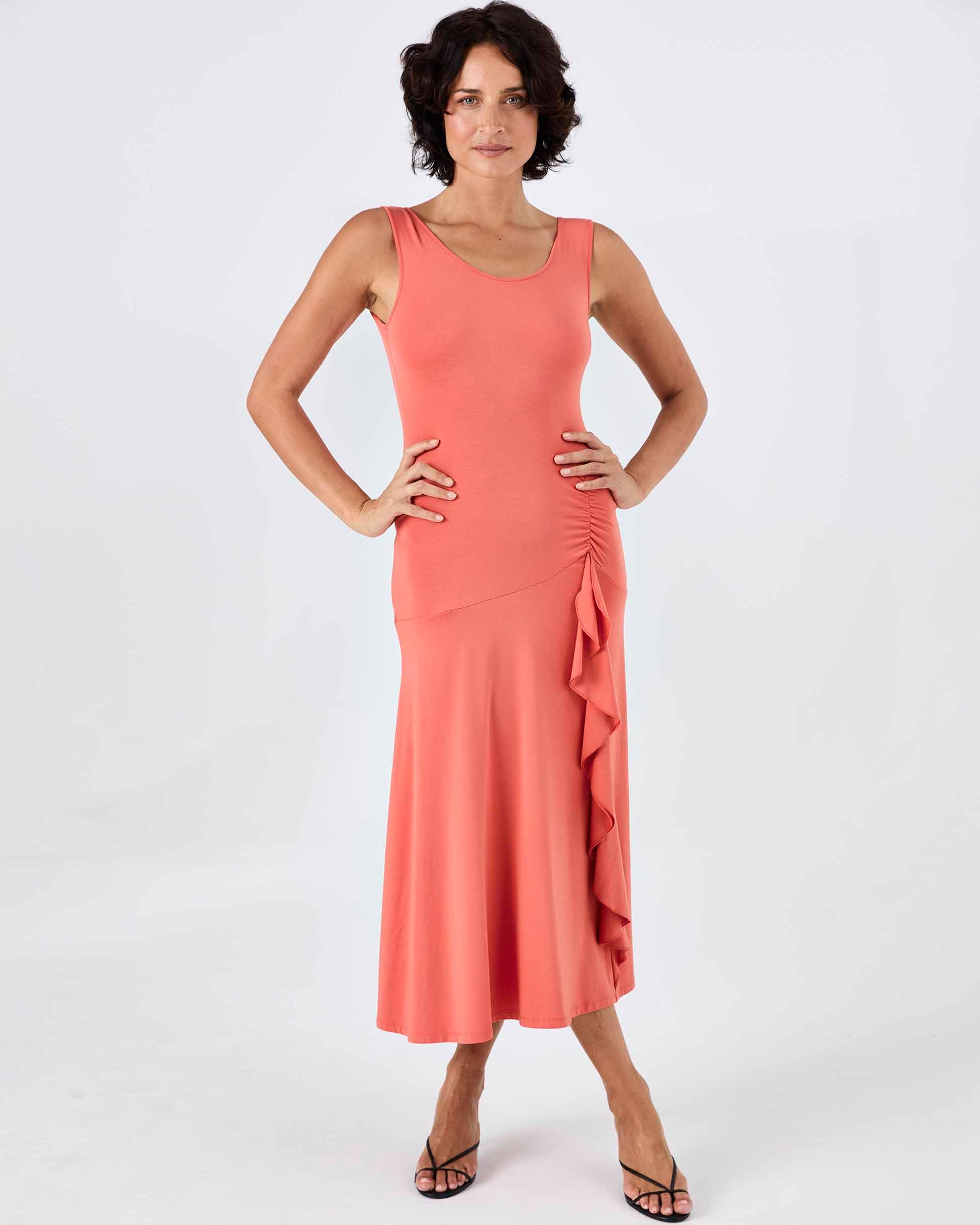 Maria Ruffle Dress - Burnt Sienna