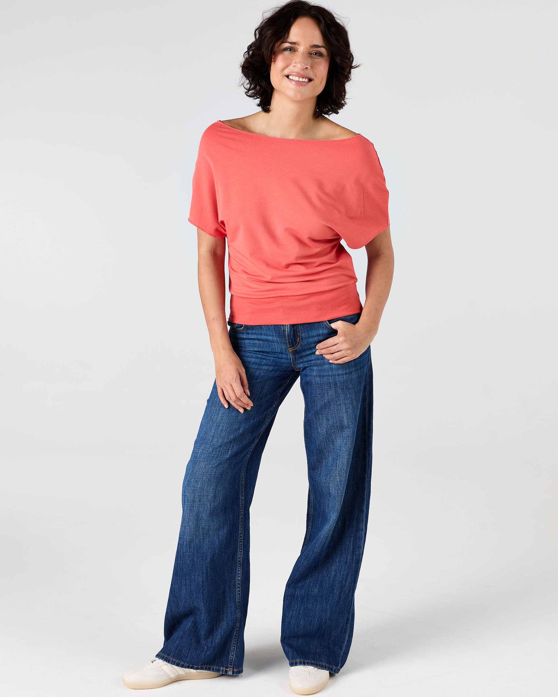 French Terry Short sleeve Off Shoulder Sweatshirt - Burnt Sienna