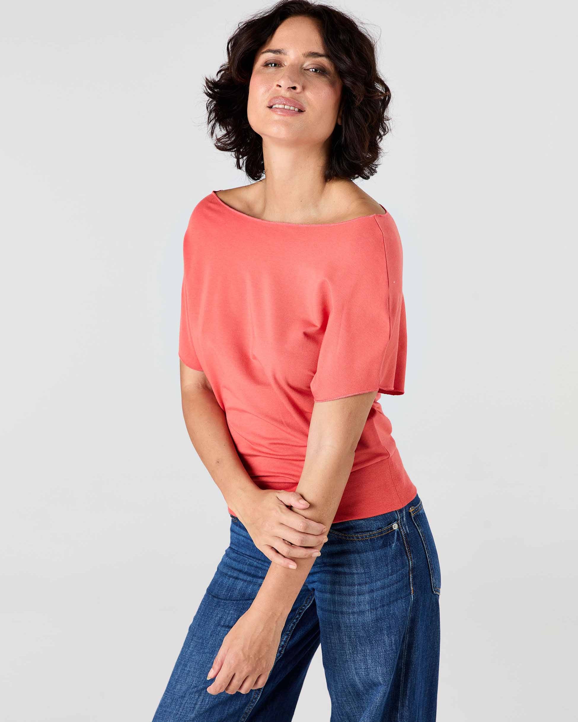 French Terry Short sleeve Off Shoulder Sweatshirt - Burnt Sienna