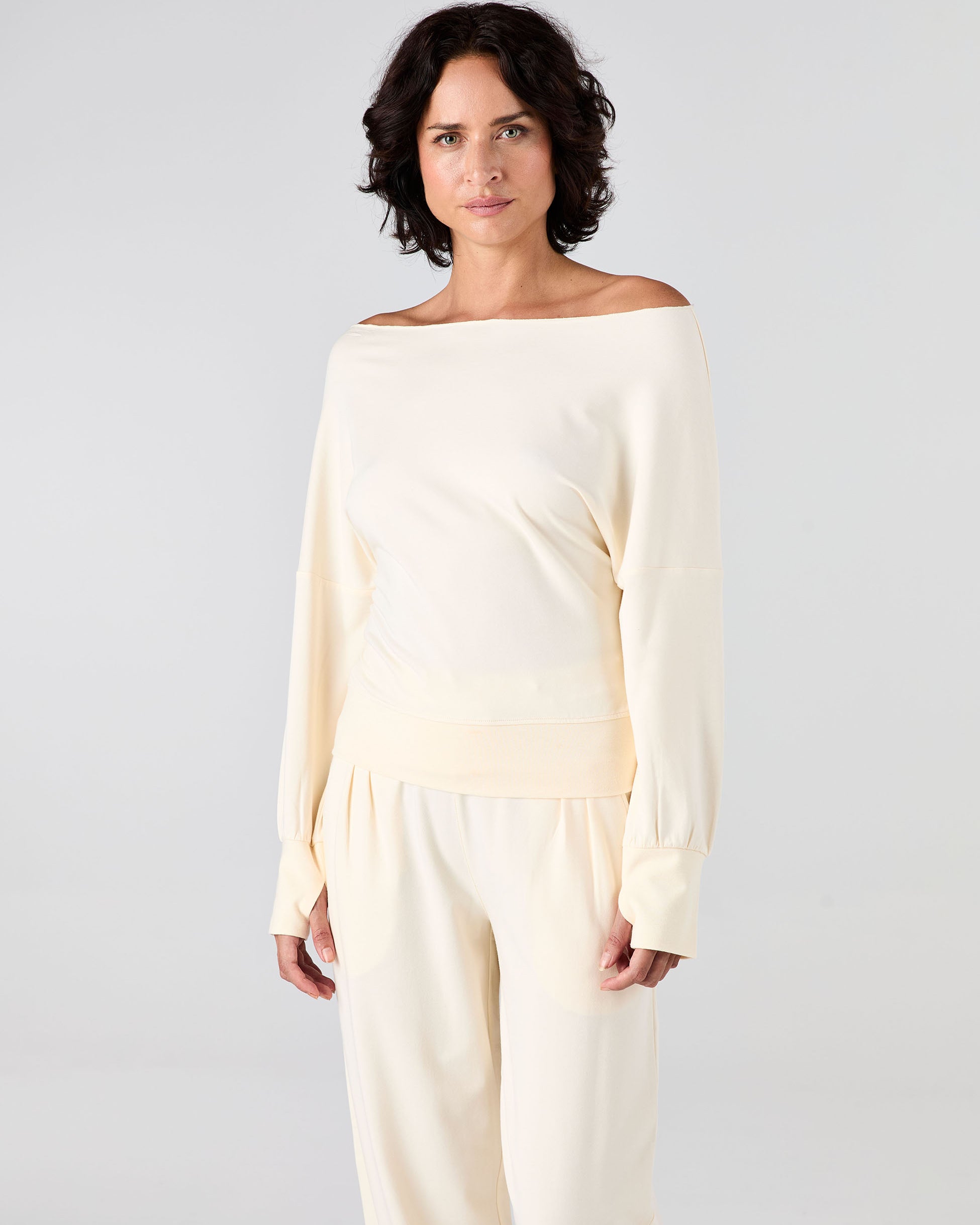 French Terry Off Shoulder Sweatshirt - Winter White