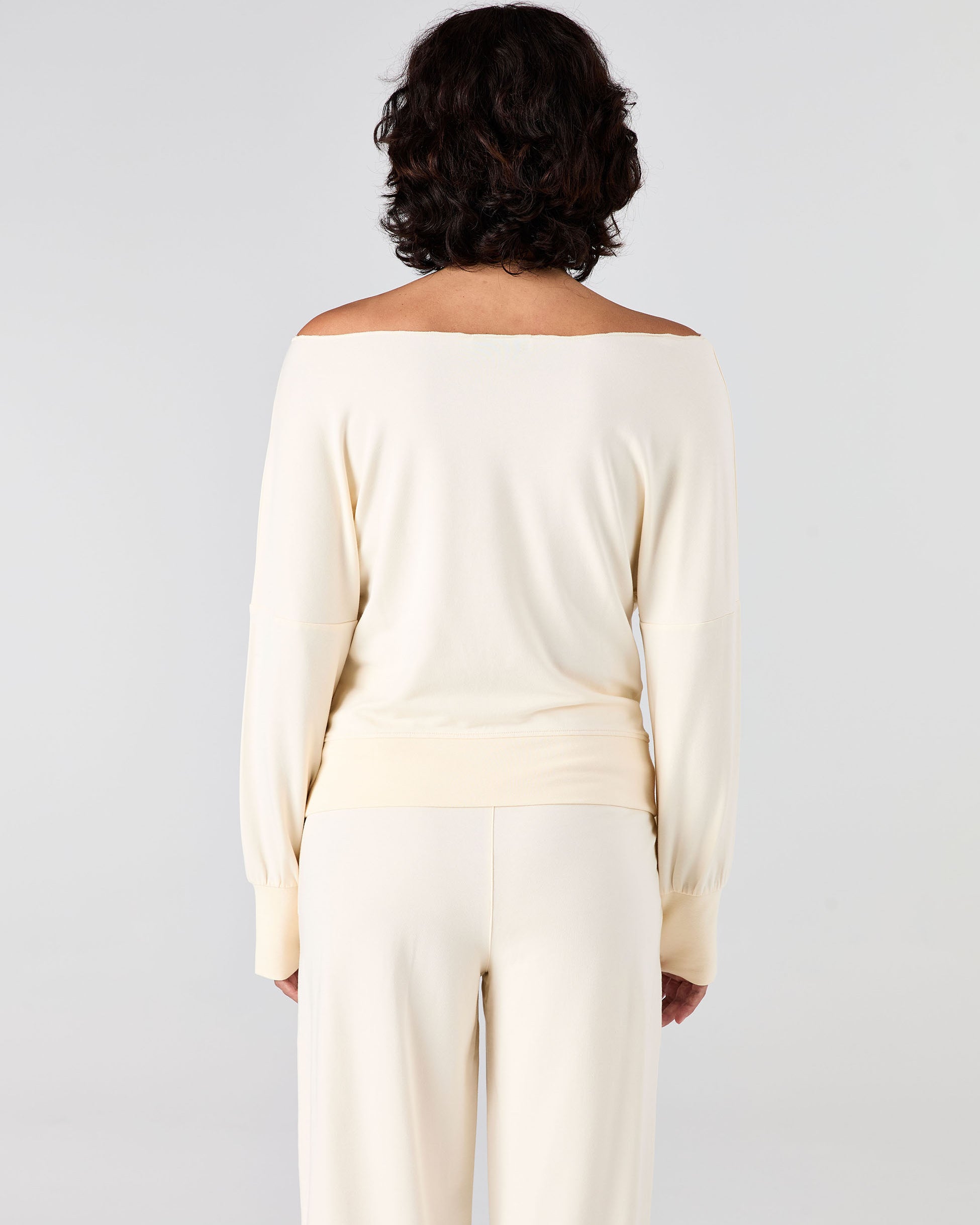 French Terry Off Shoulder Sweatshirt - Winter White