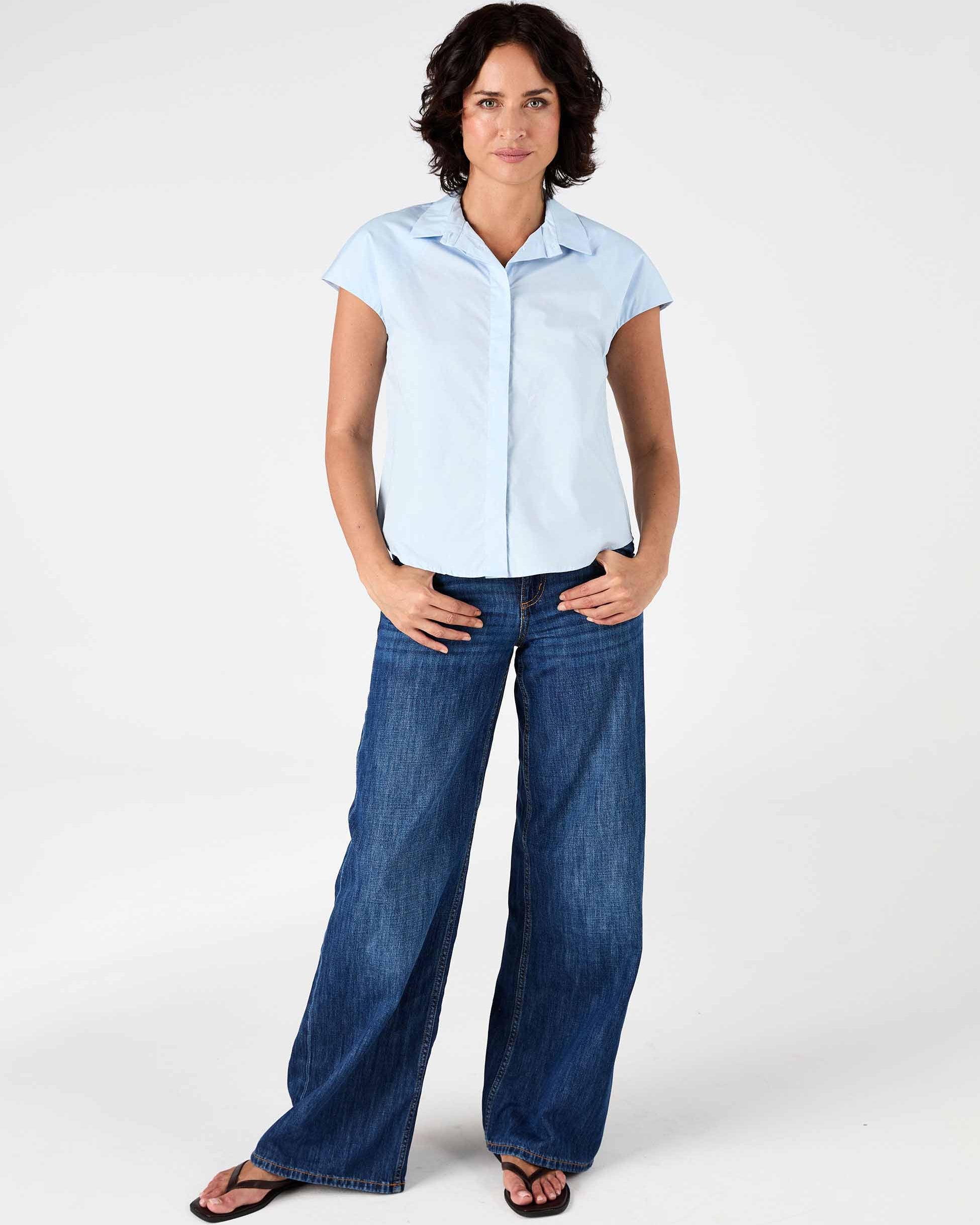Laurel Poplin Shirt - Pale Blue
