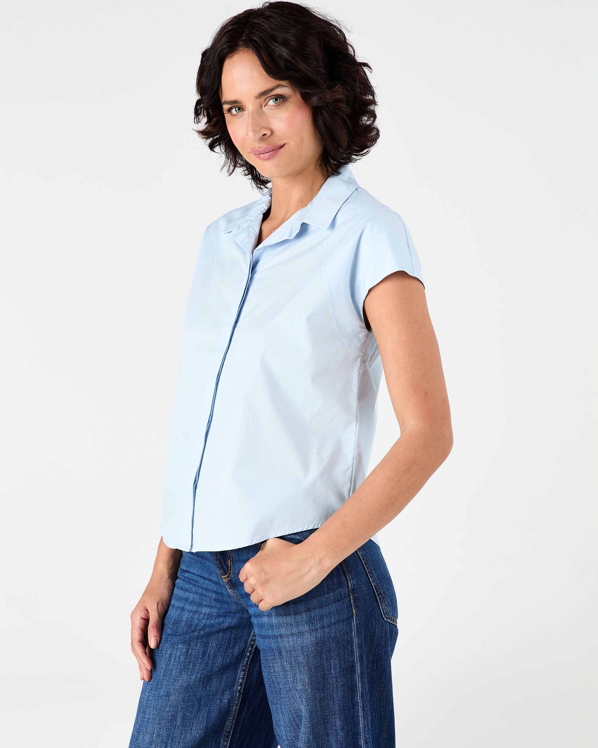 Laurel Poplin Shirt - Pale Blue