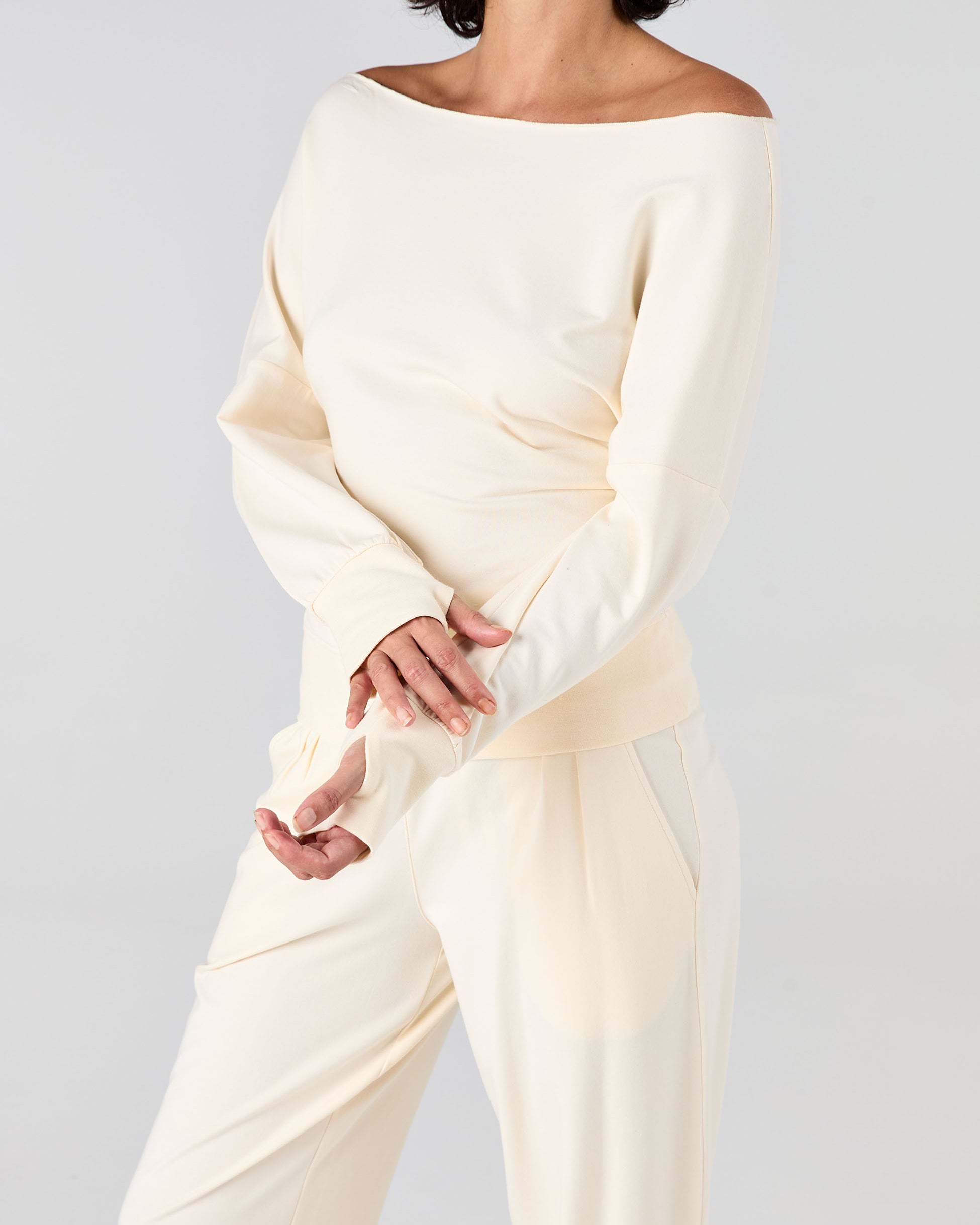 French Terry Off Shoulder Sweatshirt - Winter White