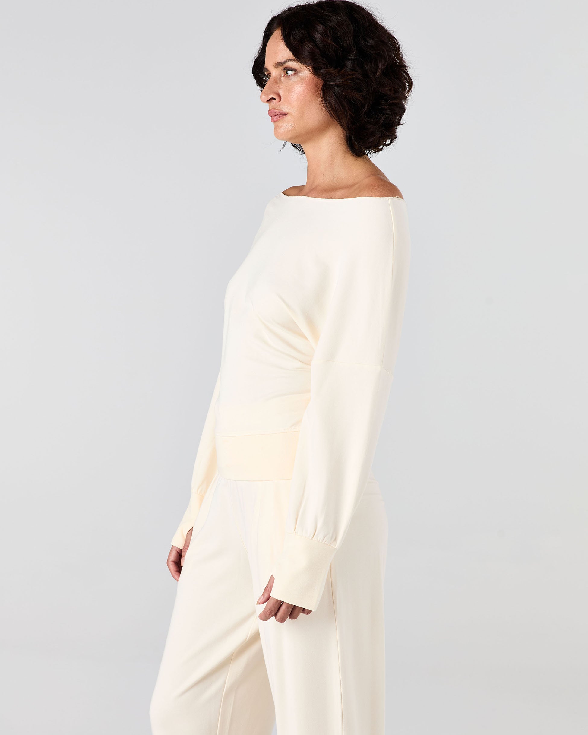 French Terry Off Shoulder Sweatshirt - Winter White