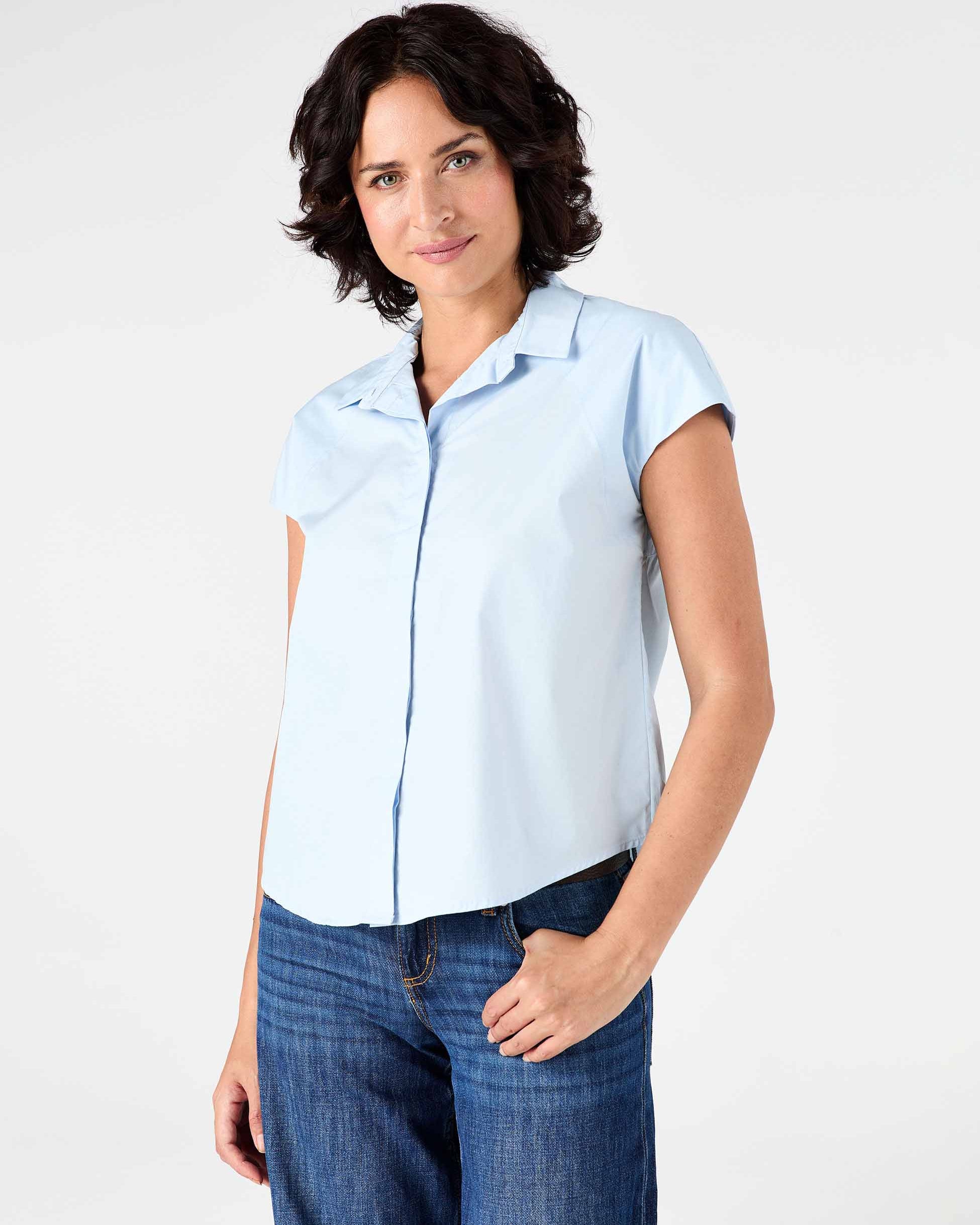 Laurel Poplin Shirt - Pale Blue