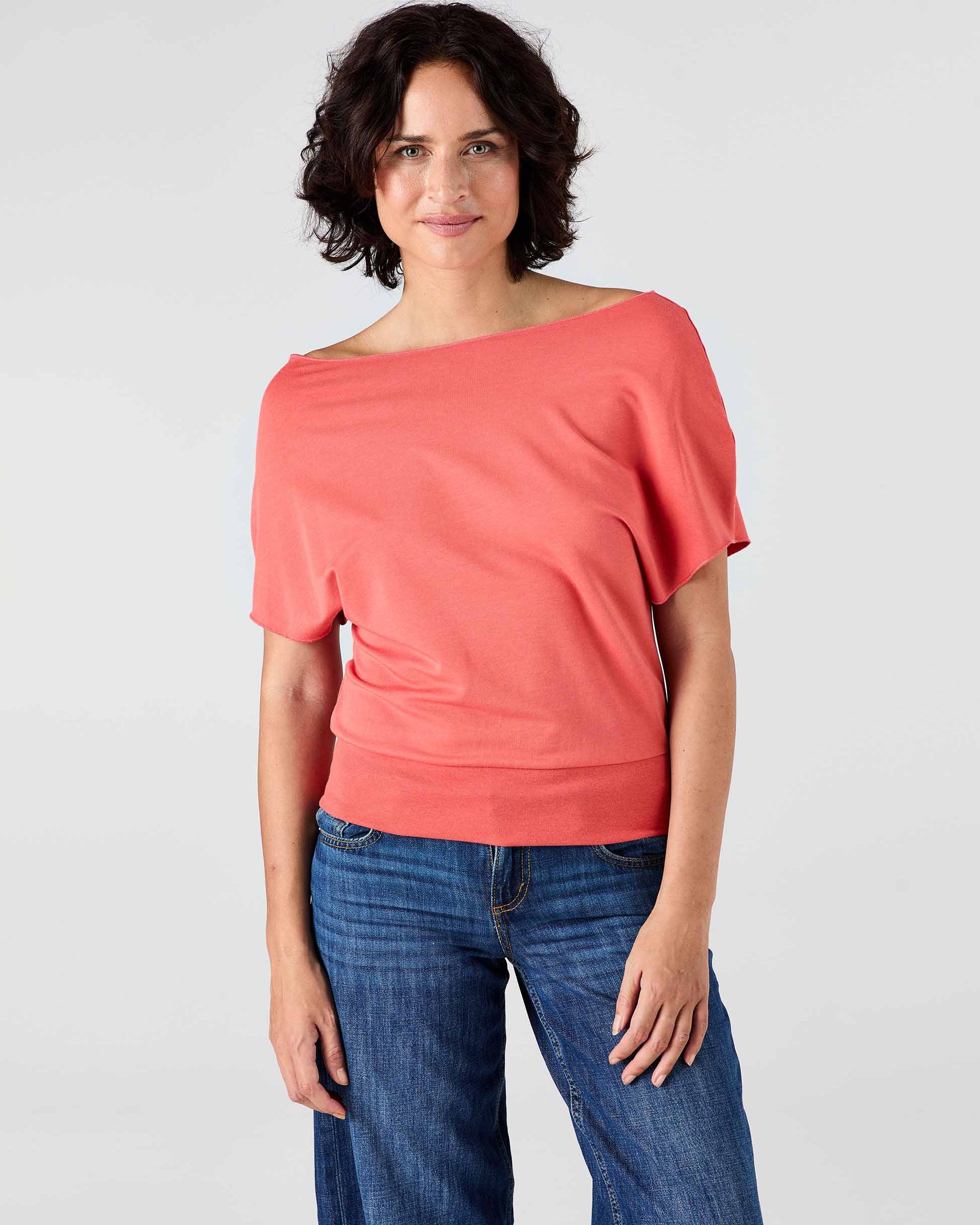 French Terry Short sleeve Off Shoulder Sweatshirt - Burnt Sienna